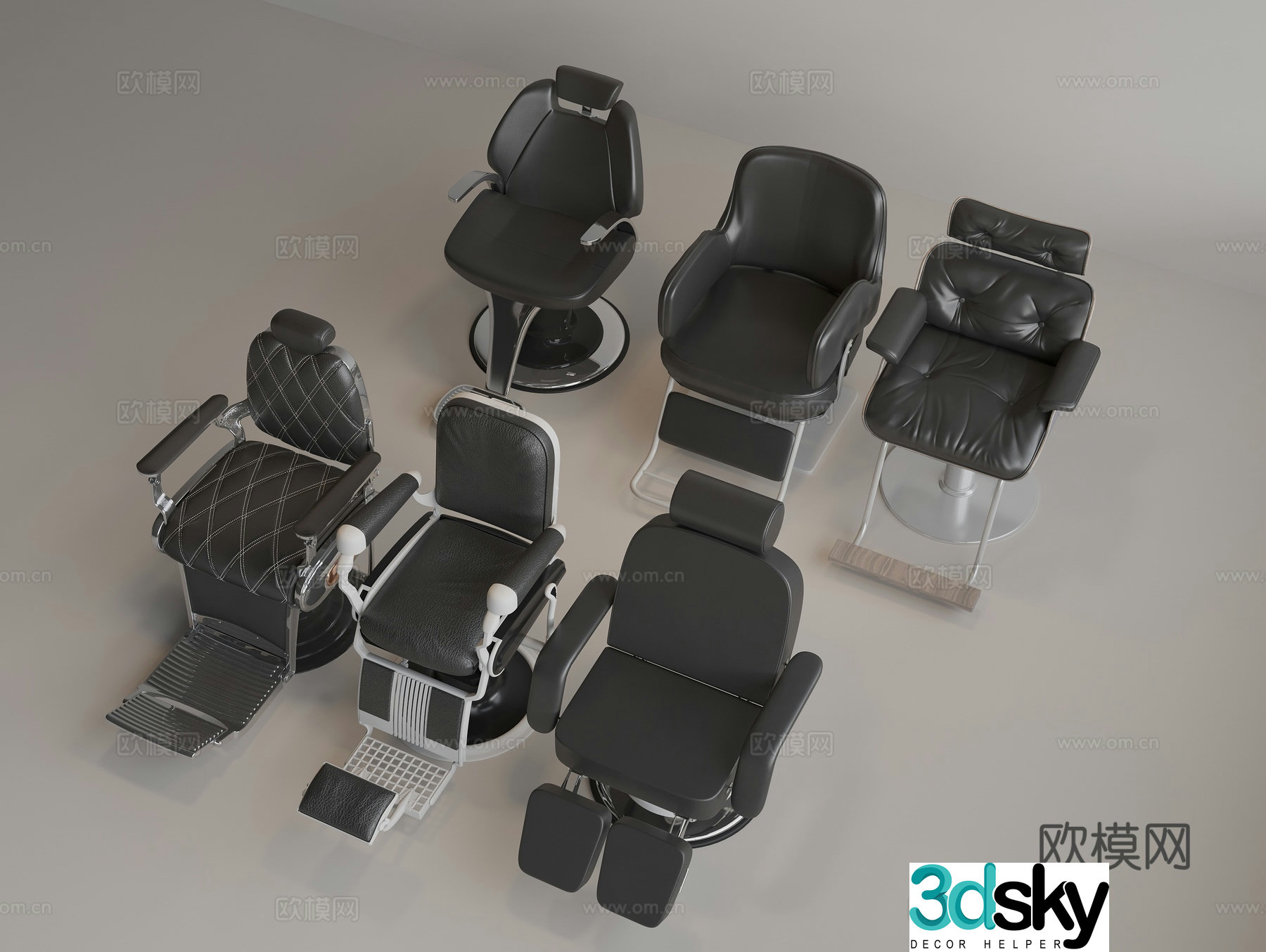 Barber chair leather rotating chair 3d model