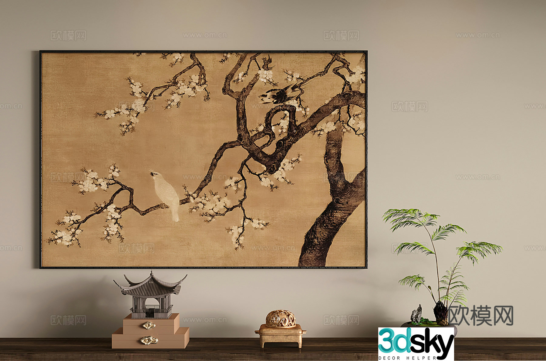 New Chinese style hanging paintings Chinese ancient decorative paintings Song Dynasty murals flowers and birds peaceful 3D model