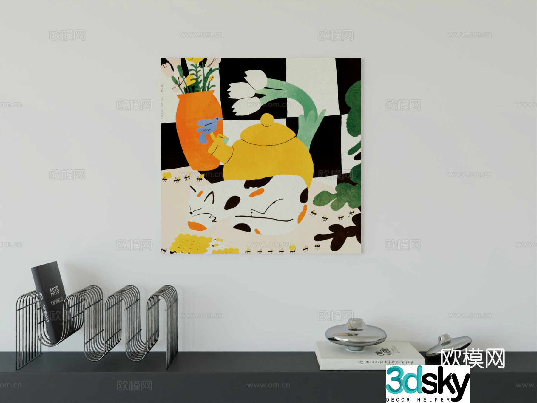 Modern minimalist cute cartoon character boy room girl room hanging painting 3d model