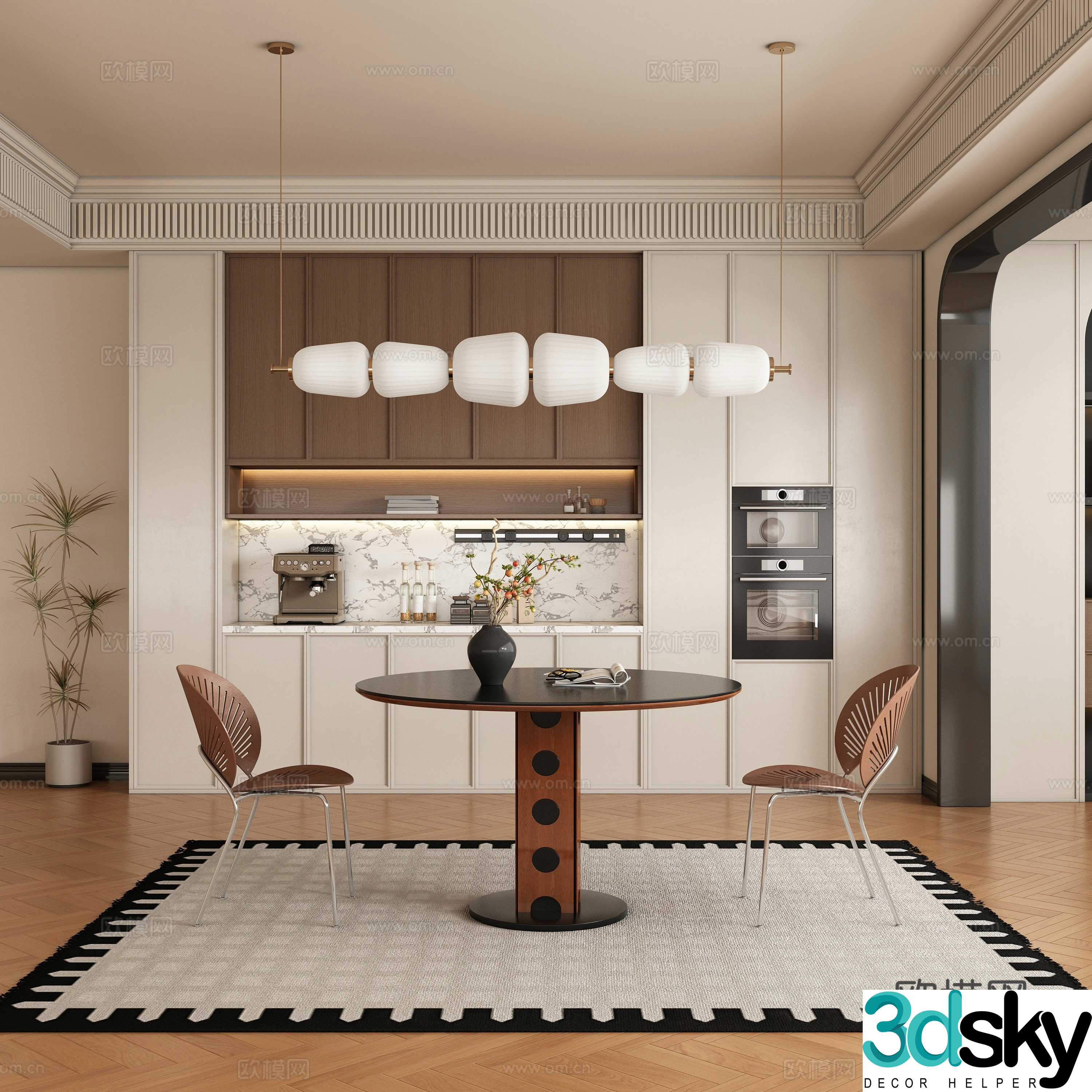 Modern medieval restaurant dining table and chair 3d model