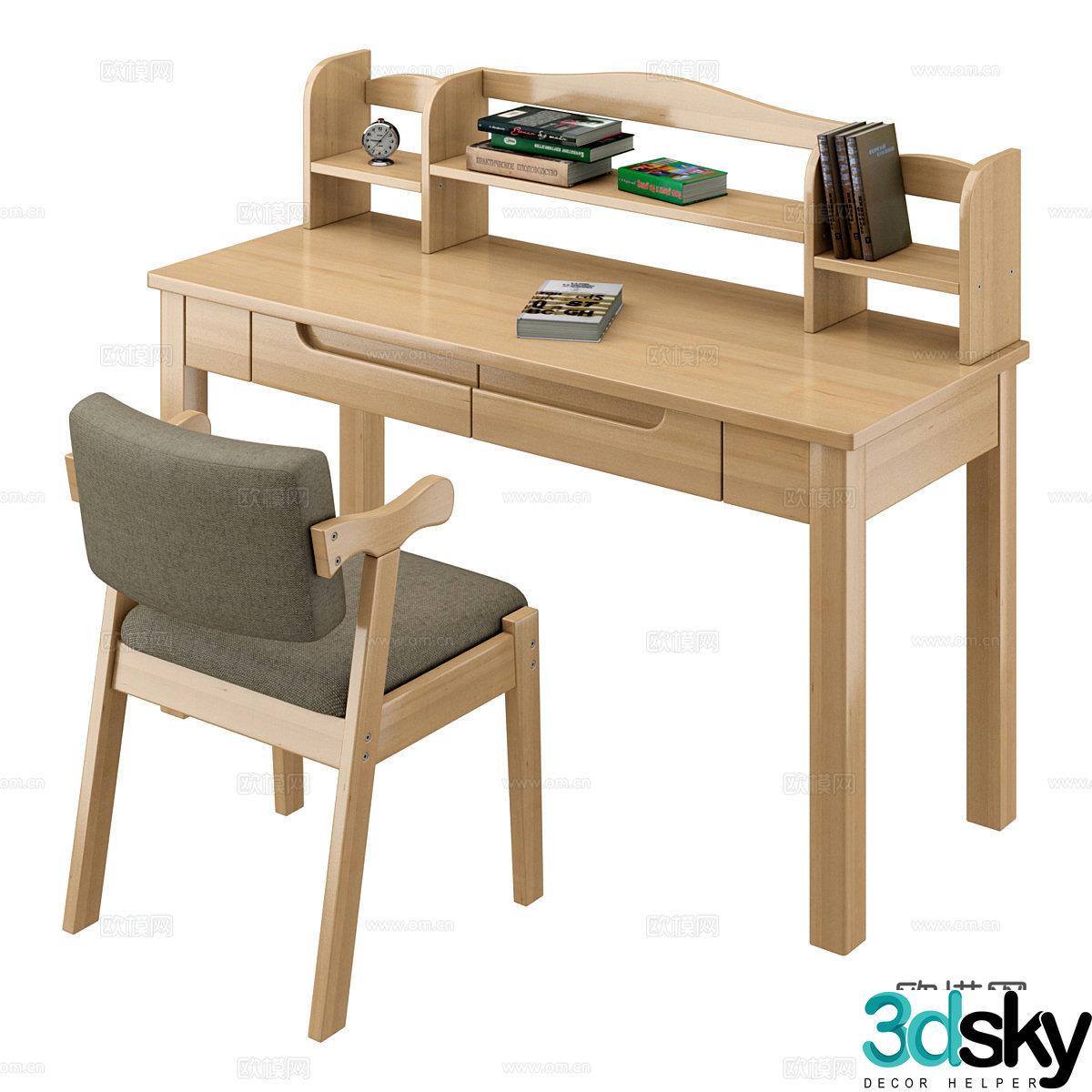 Modern Nordic log style desk and chair 3d model