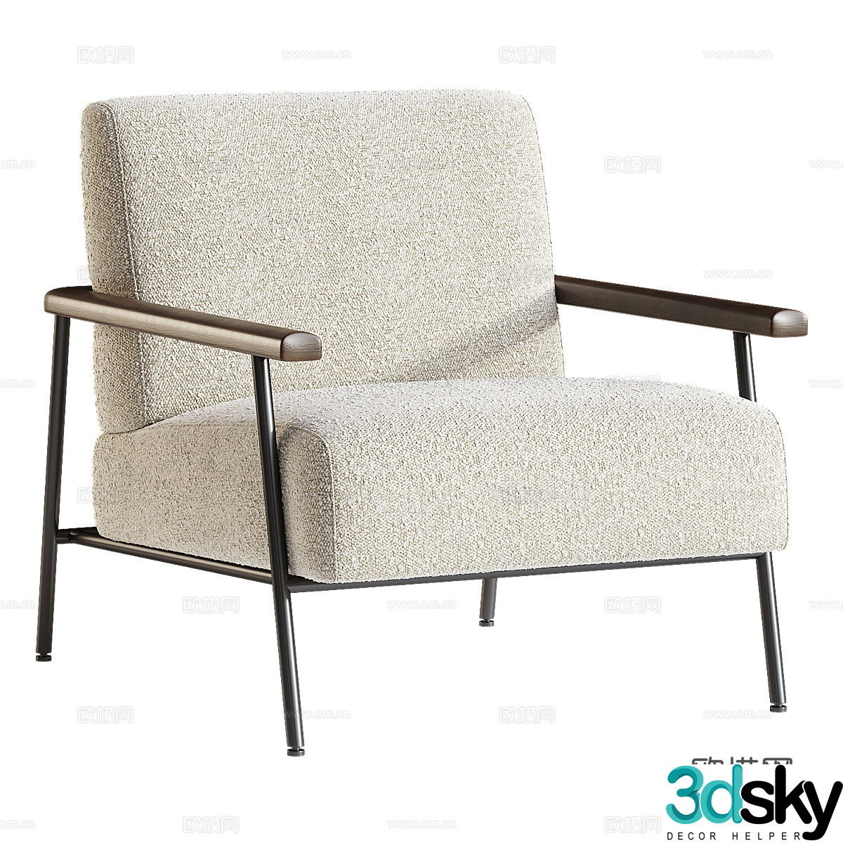 New Chinese style light luxury fabric armchair 3D model