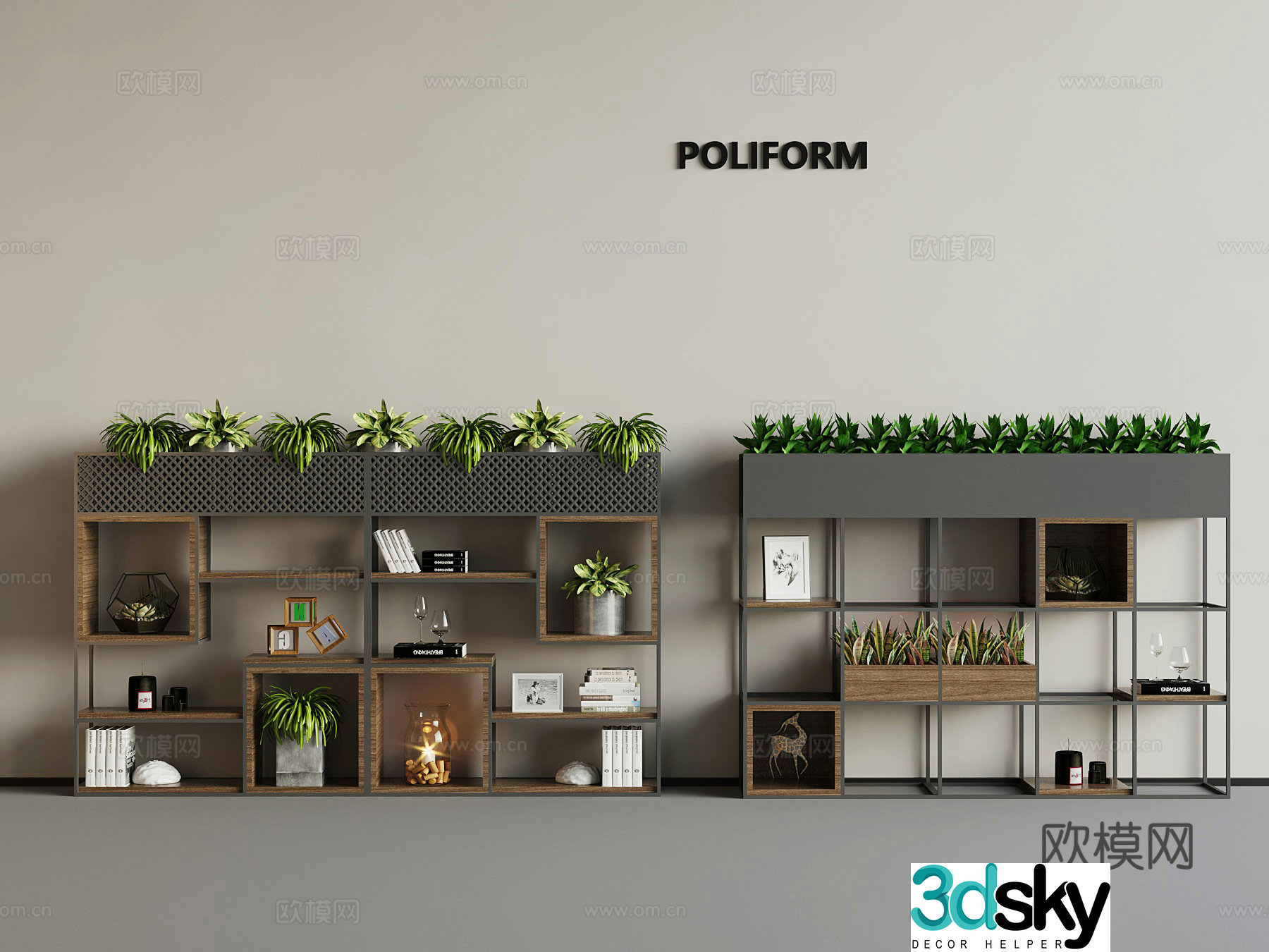 Industrial style green plant partition cabinet 3d model