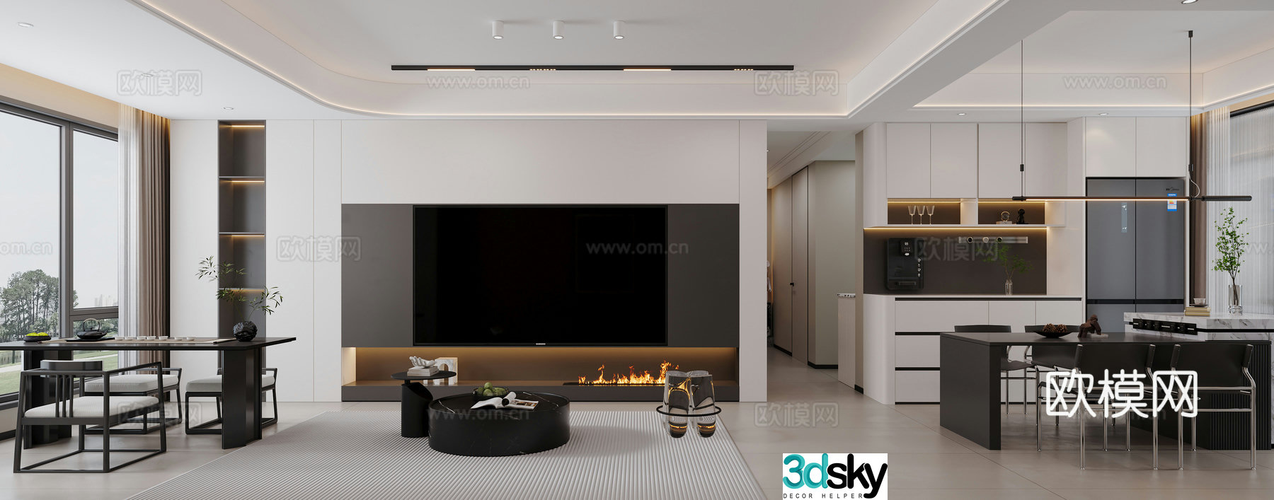 Modern black white and gray living room 3d model