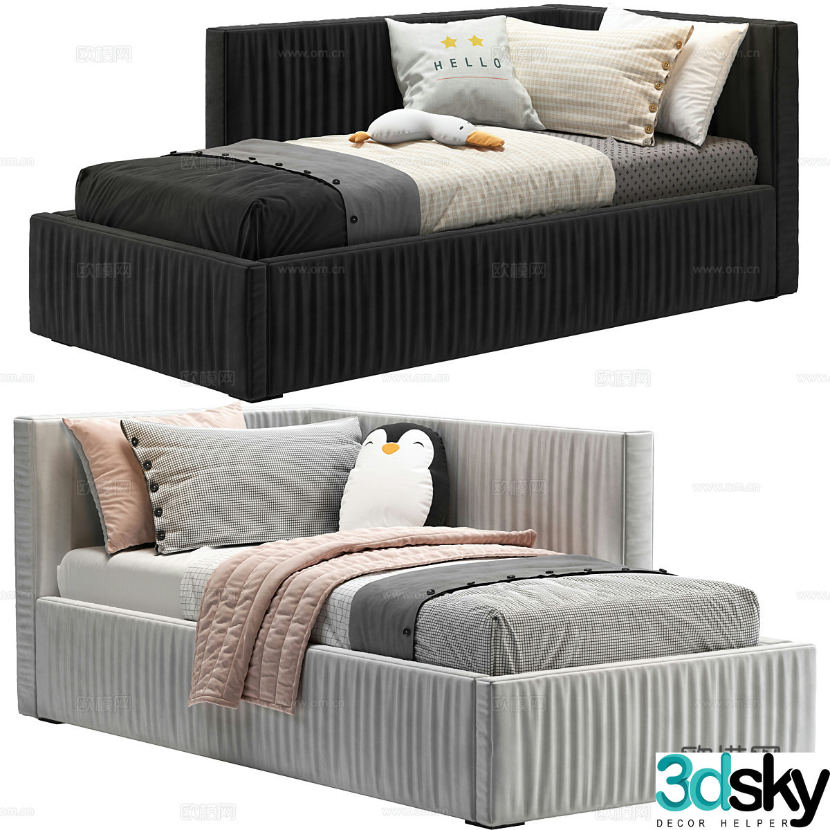 Modern children’s fabric sofa bed 3d model