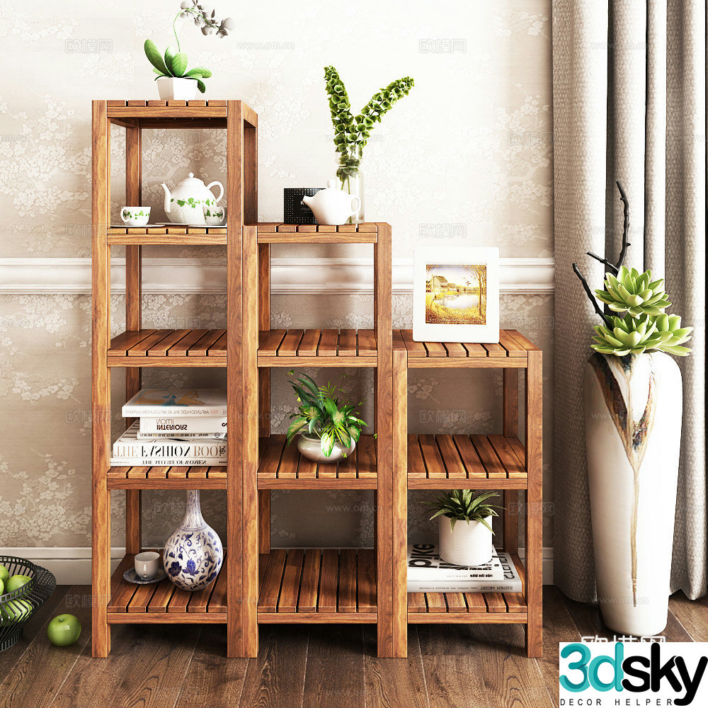 New Chinese-style solid wood flower stand 3D model