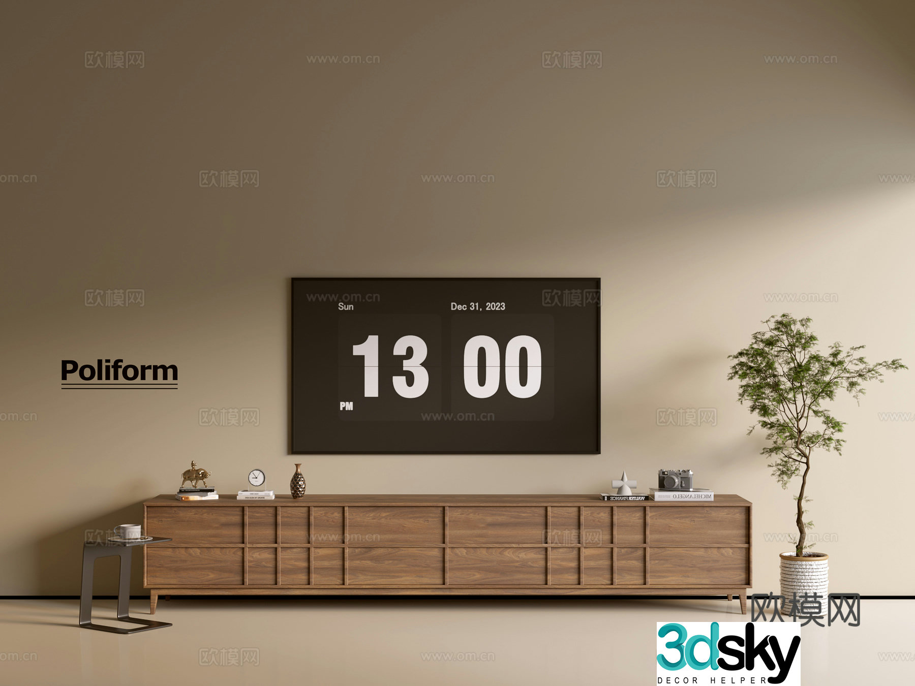 Modern wood grain TV cabinet simple side cabinet chest of drawers low cabinet whole cabinet side cabinet balcony 3D model