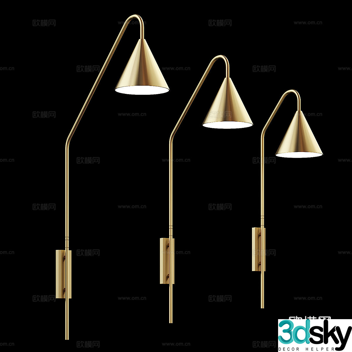 Modern light luxury long strip metal wall lamp 3D model