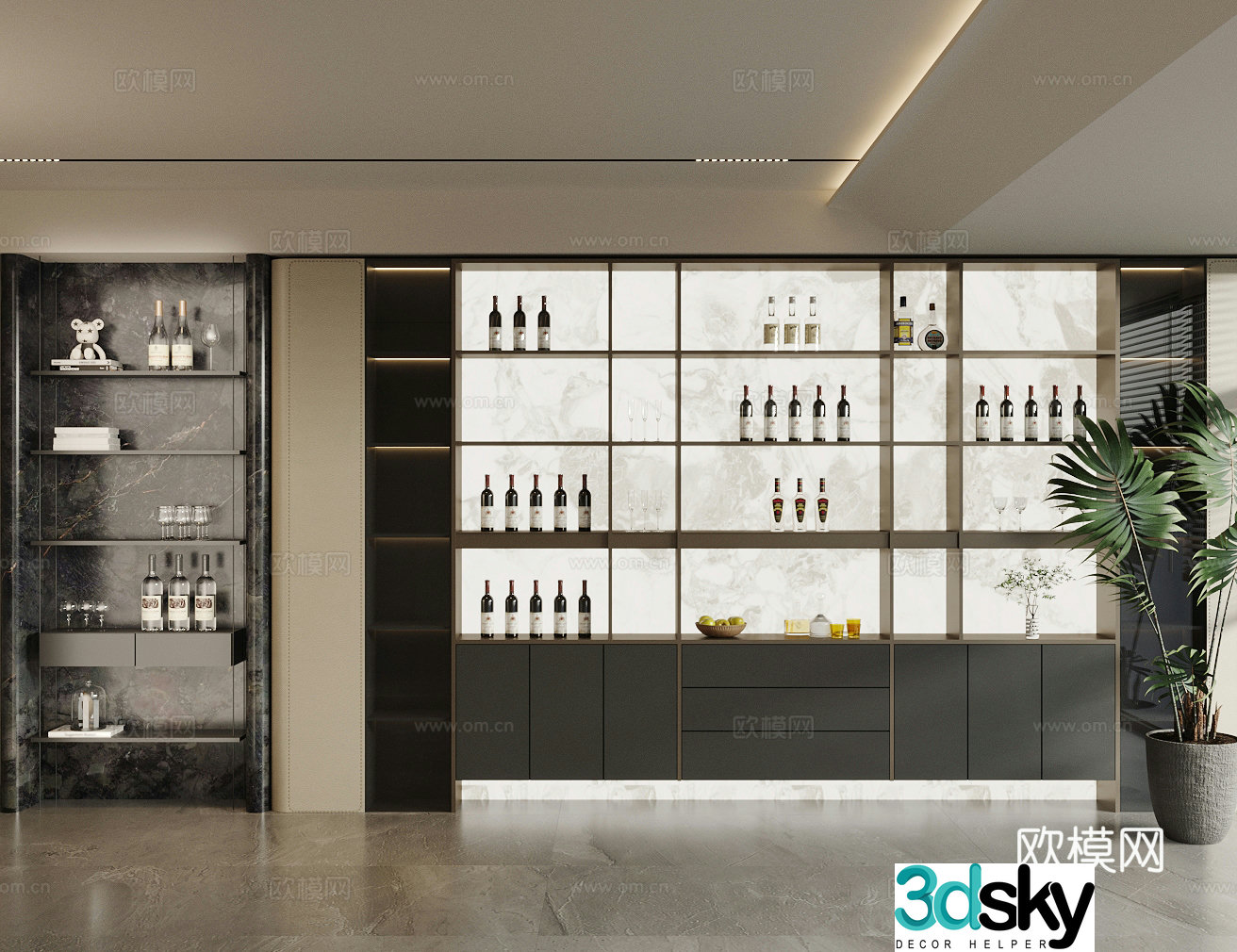 Modern light luxury wine cabinet Light luxury Italian wine cabinet Open wine cabinet Luminous wine cabinet Finished wine cabinet 3D model