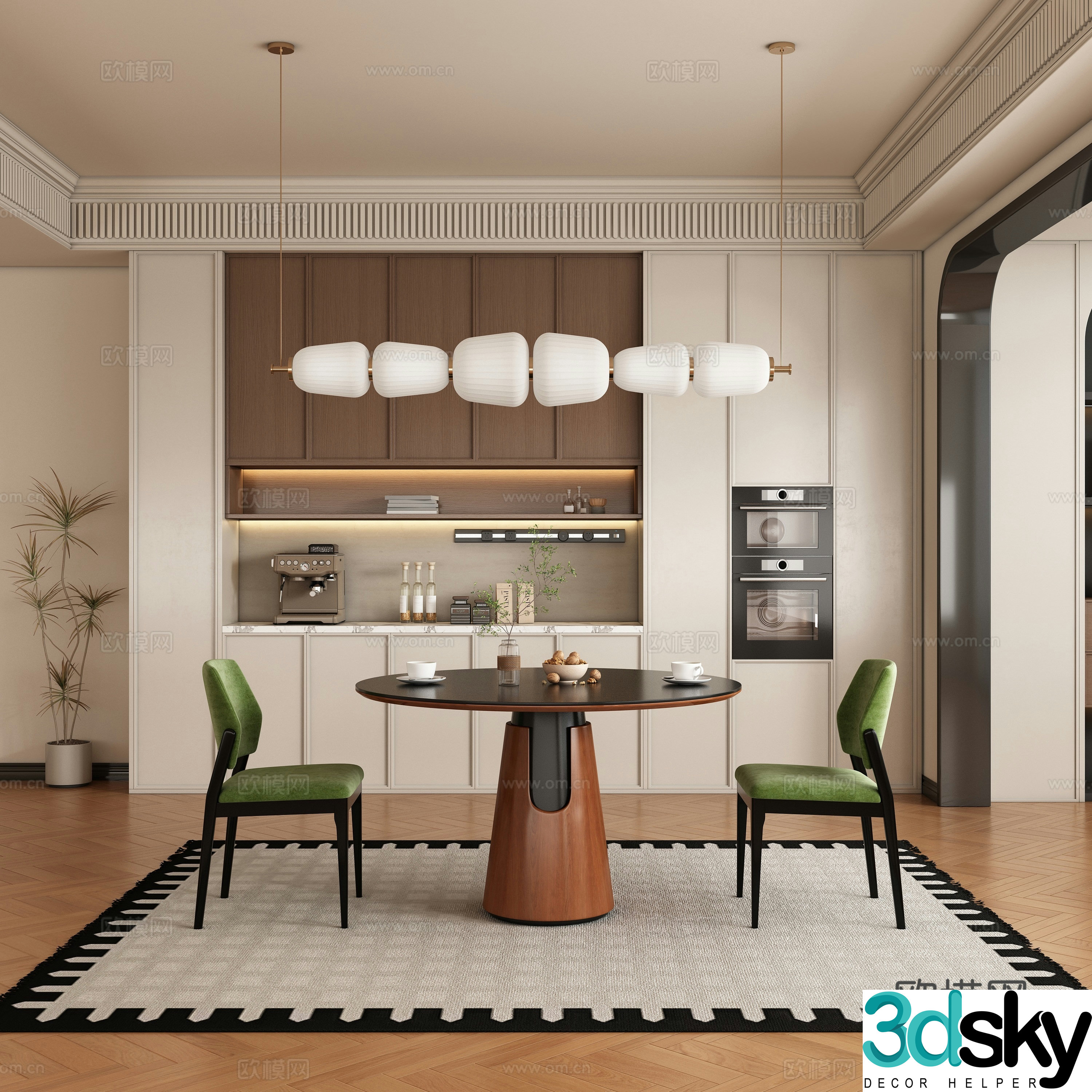 Modern medieval restaurant dining table and chair 3d model