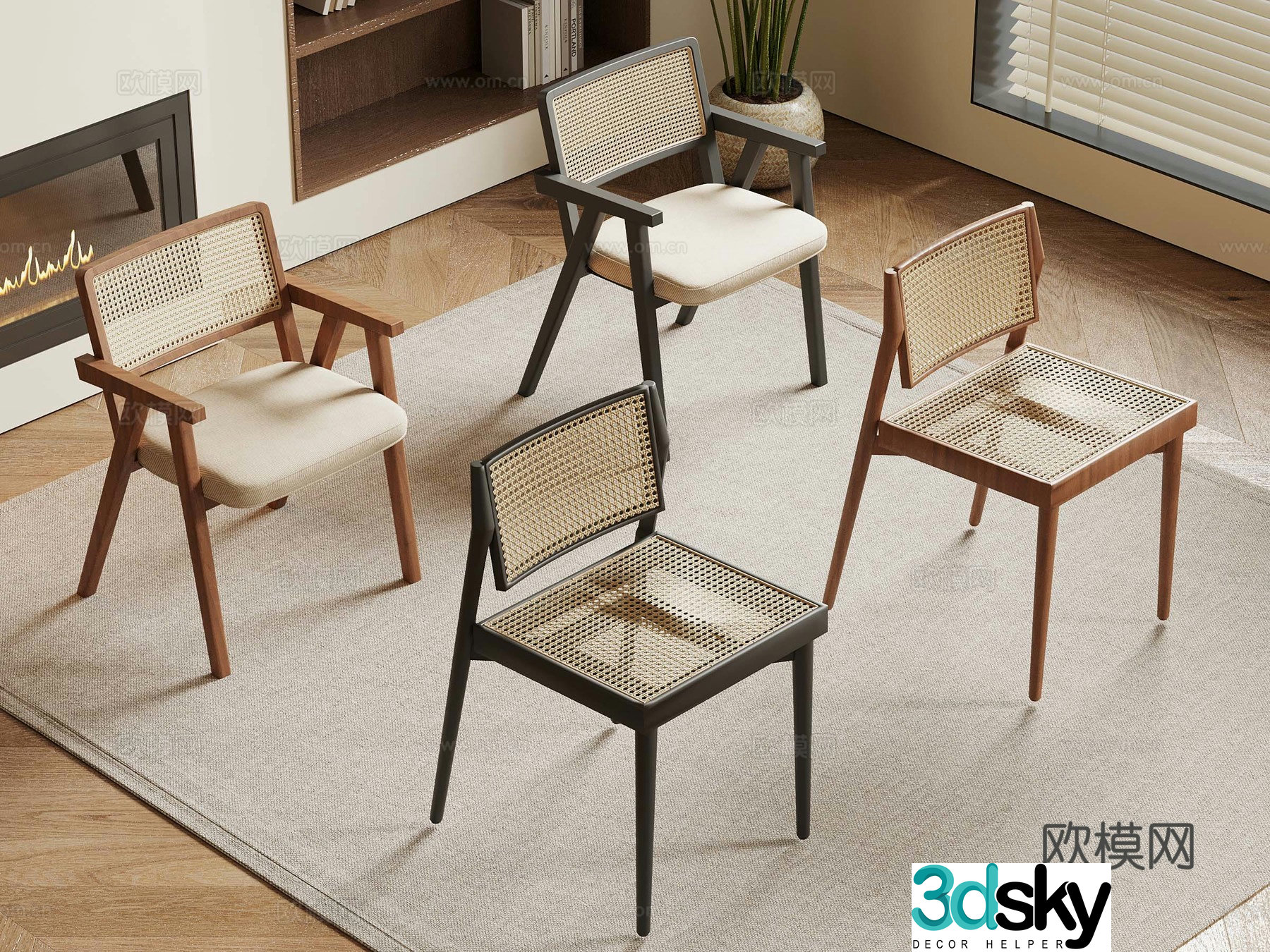 French medieval dining chair leisure chair rattan chair 3d model