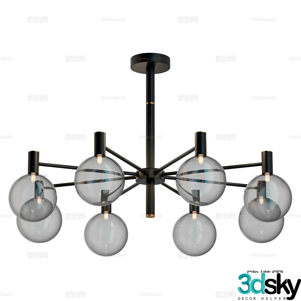 Modern light luxury metallic glass decorative chandelier 3d model