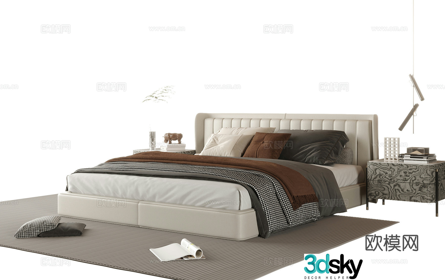 Modern double bed nightstand 3d model