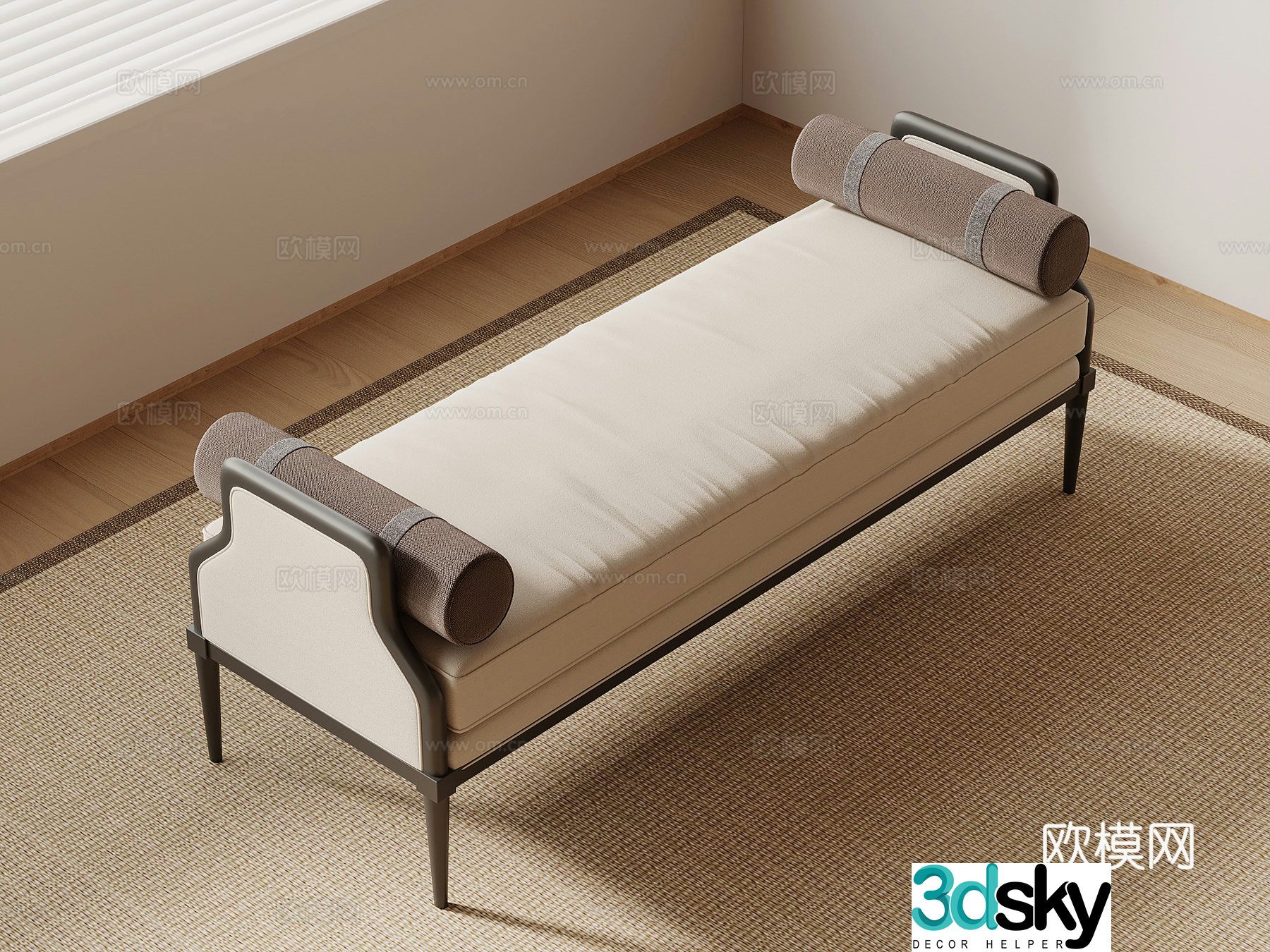 Bed tail stool New Chinese style bed stool 3D model