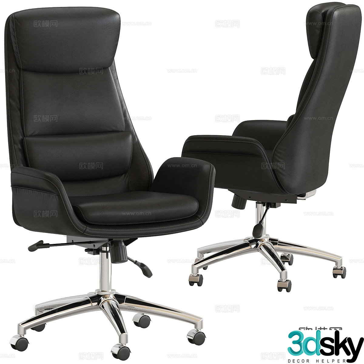 Modern Italian black leather office chair 3d model