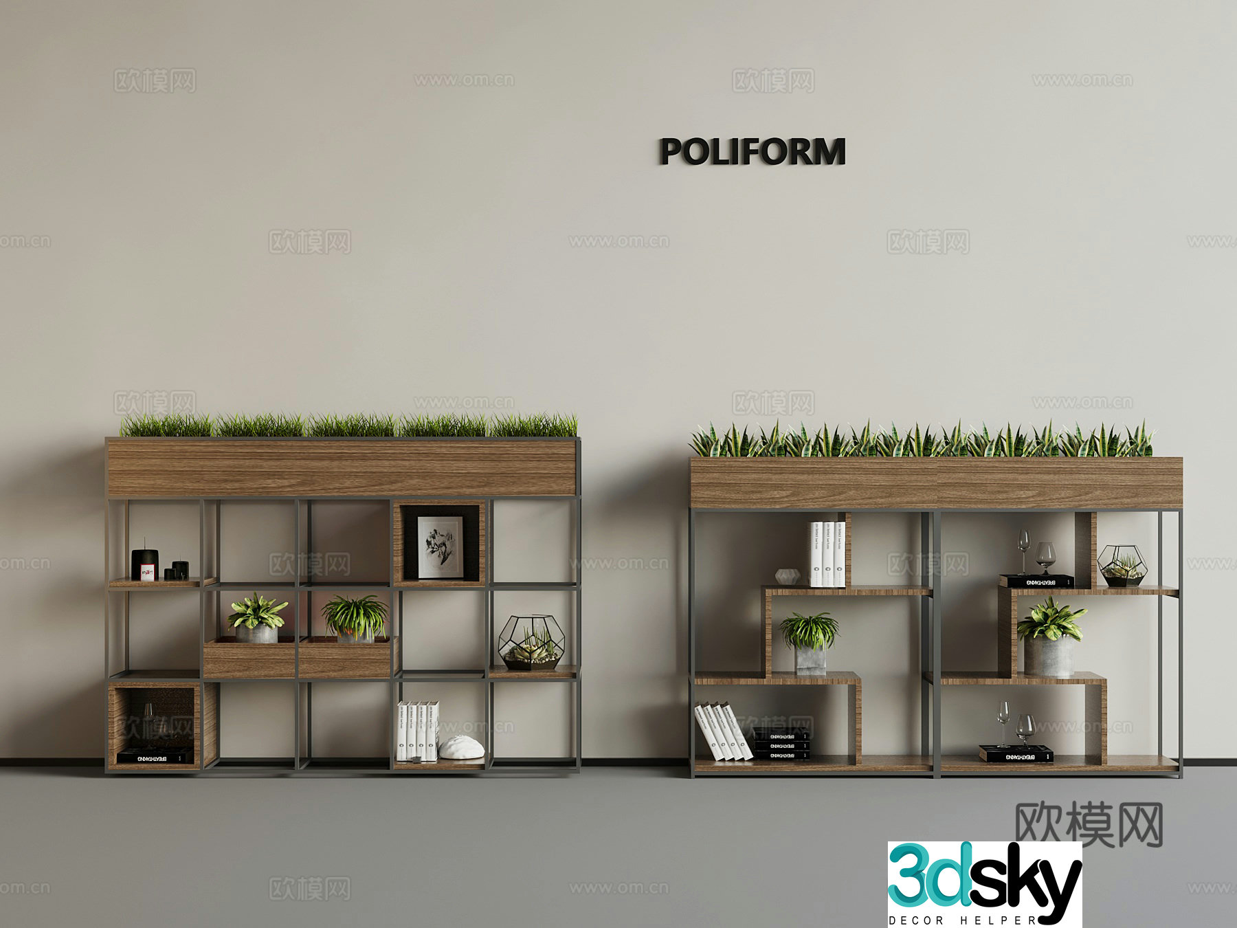 Industrial style green plant partition cabinet 3d model