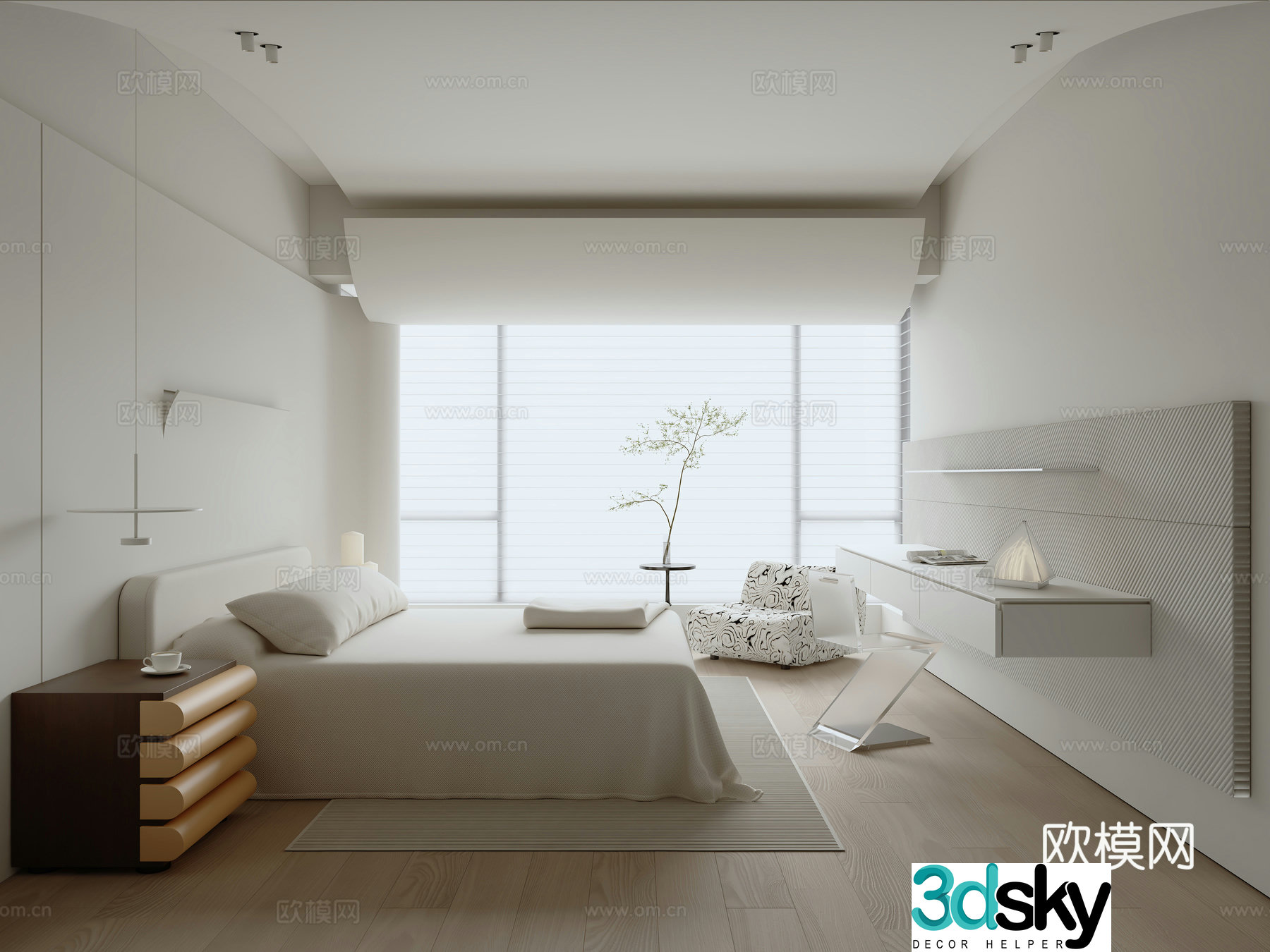 Modern minimalist bedroom 3d model
