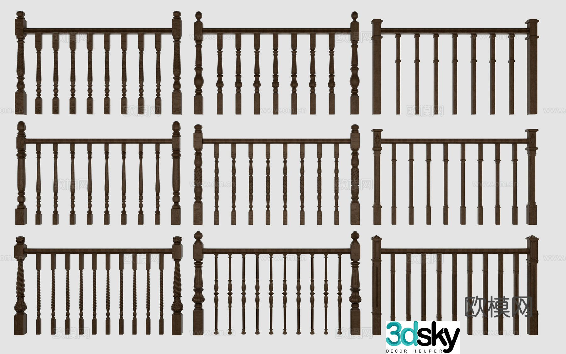 European simple railing combination 3D model