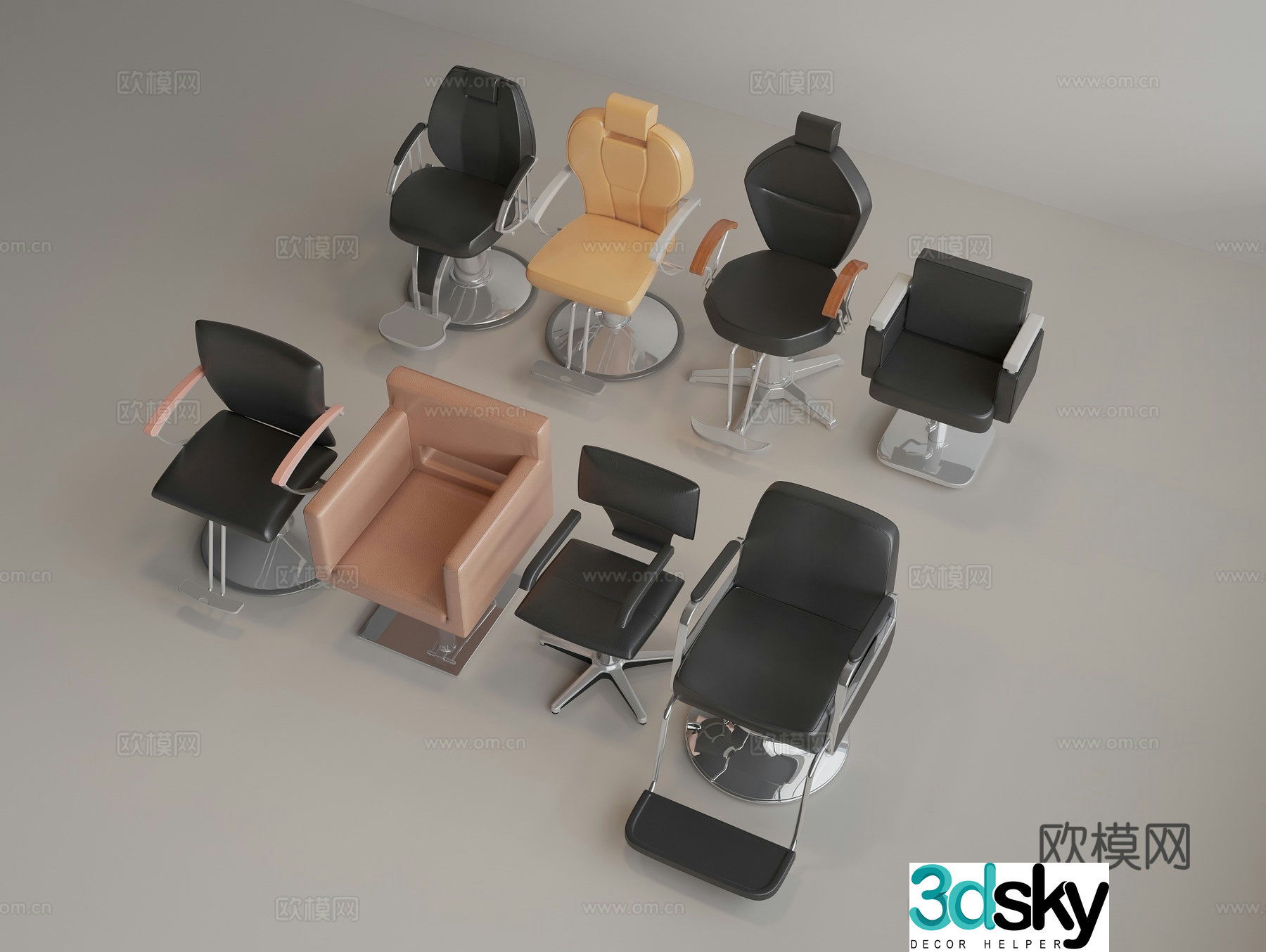 Barber chair leather rotating chair 3d model