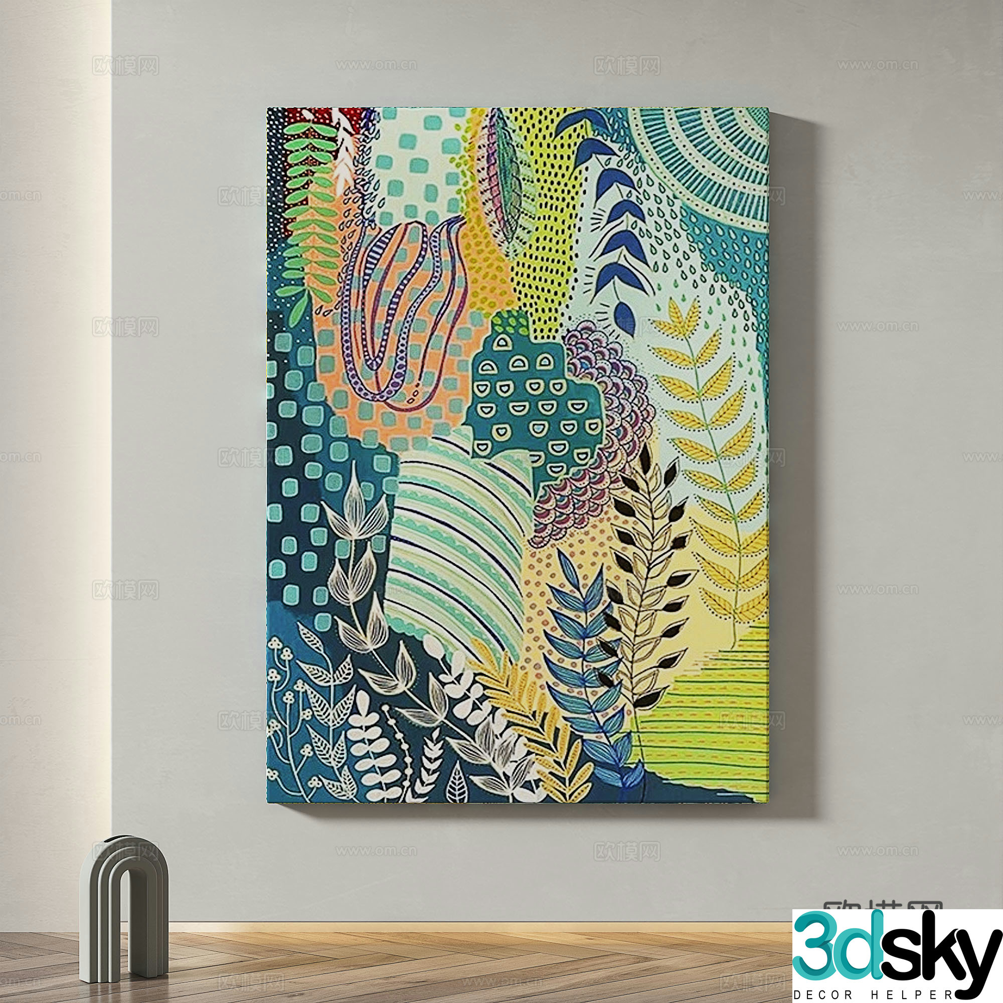 Modern simple abstract light luxury oil painting cream style decorative painting 3d model