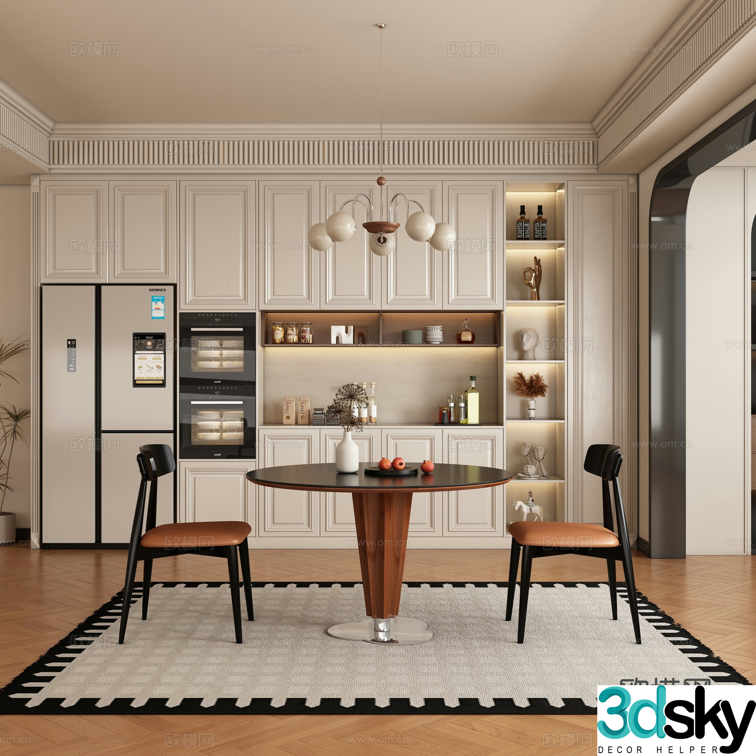 Modern medieval restaurant dining table and chair 3d model
