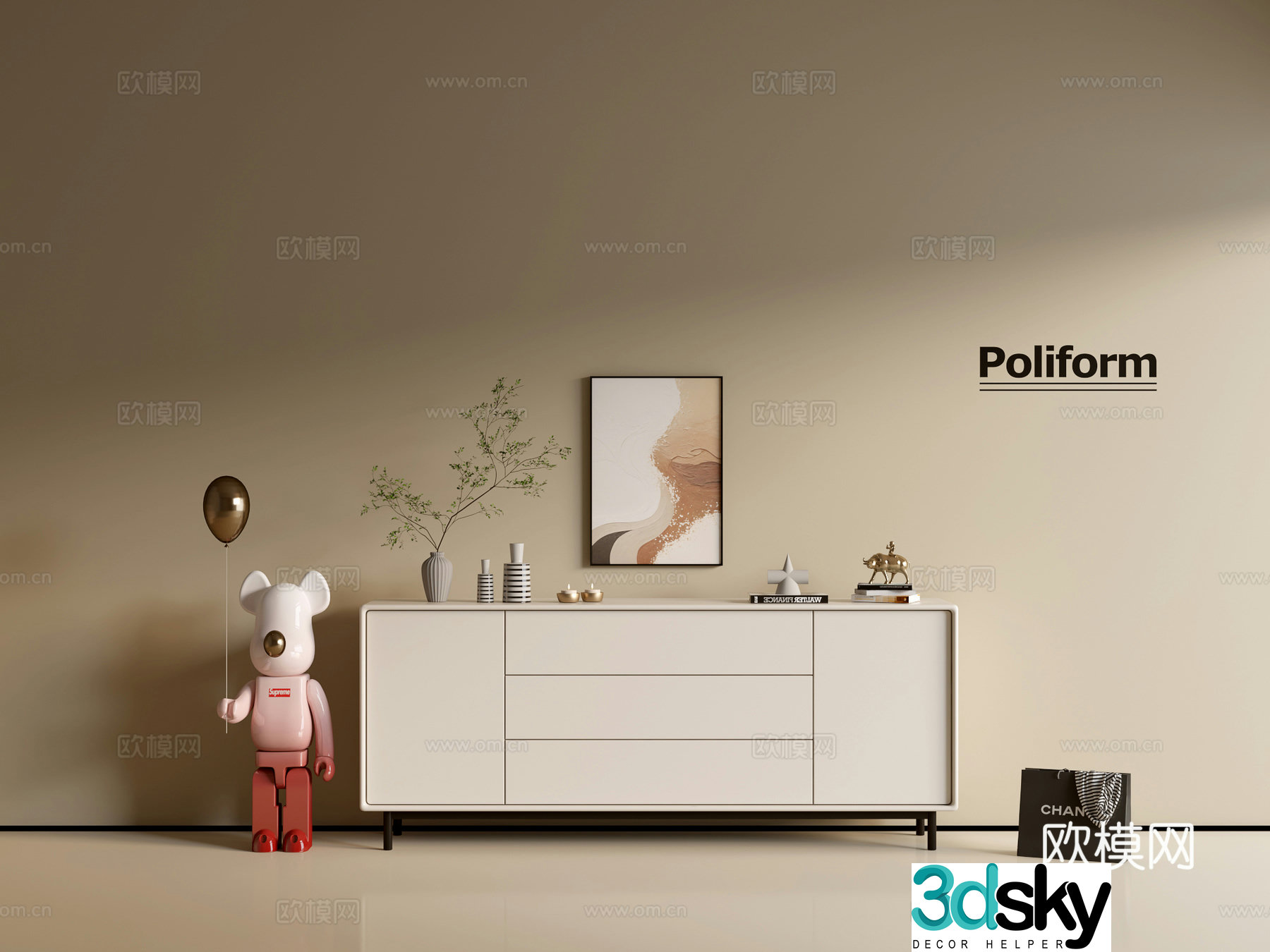Modern cream wind chest of cabinet ins wind minimalist wind cabinet whole cabinet sideboard balcony cabinet 3d model
