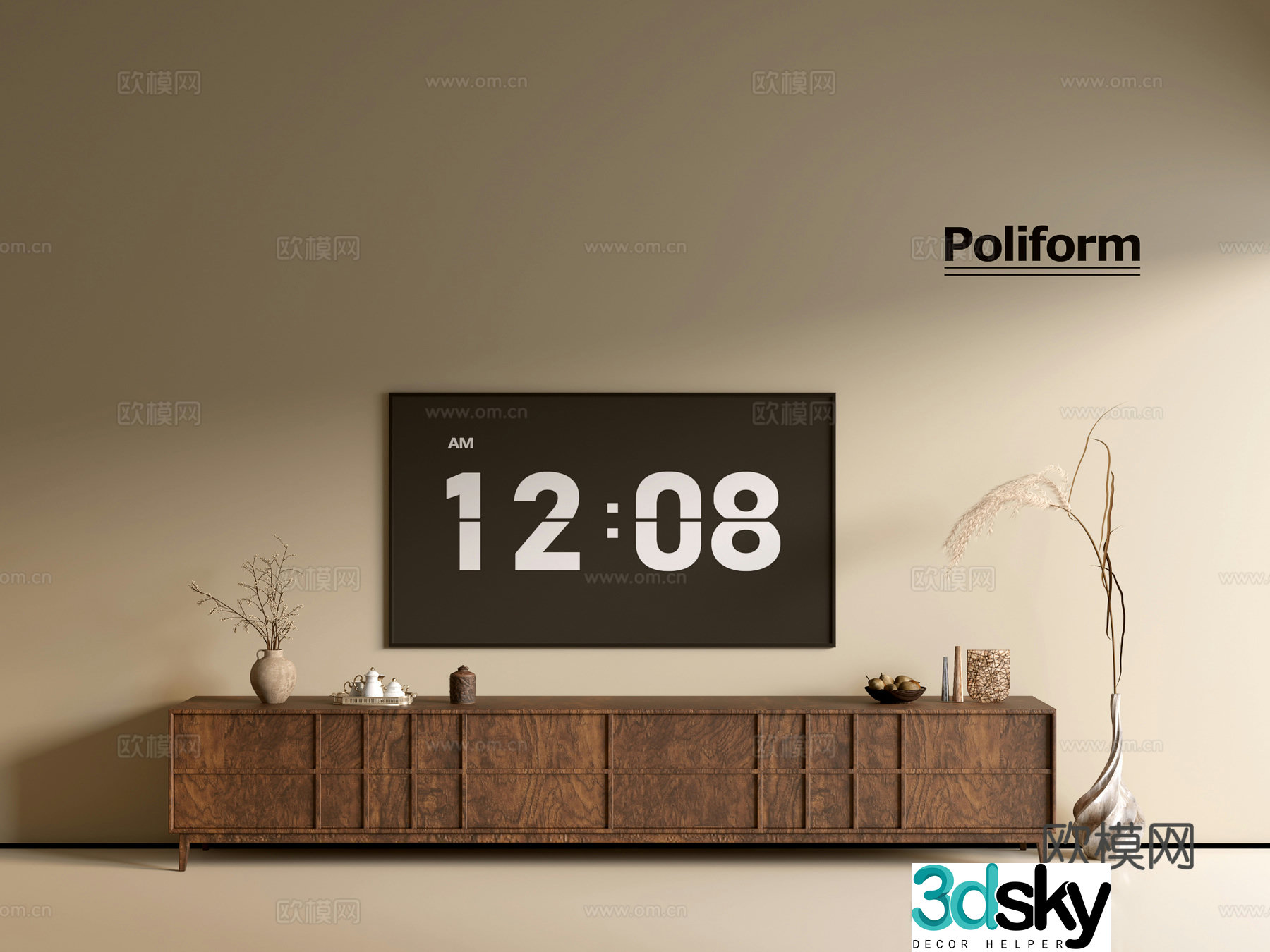Modern wood grain TV cabinet simple side cabinet chest of drawers low cabinet whole cabinet side cabinet balcony 3D model