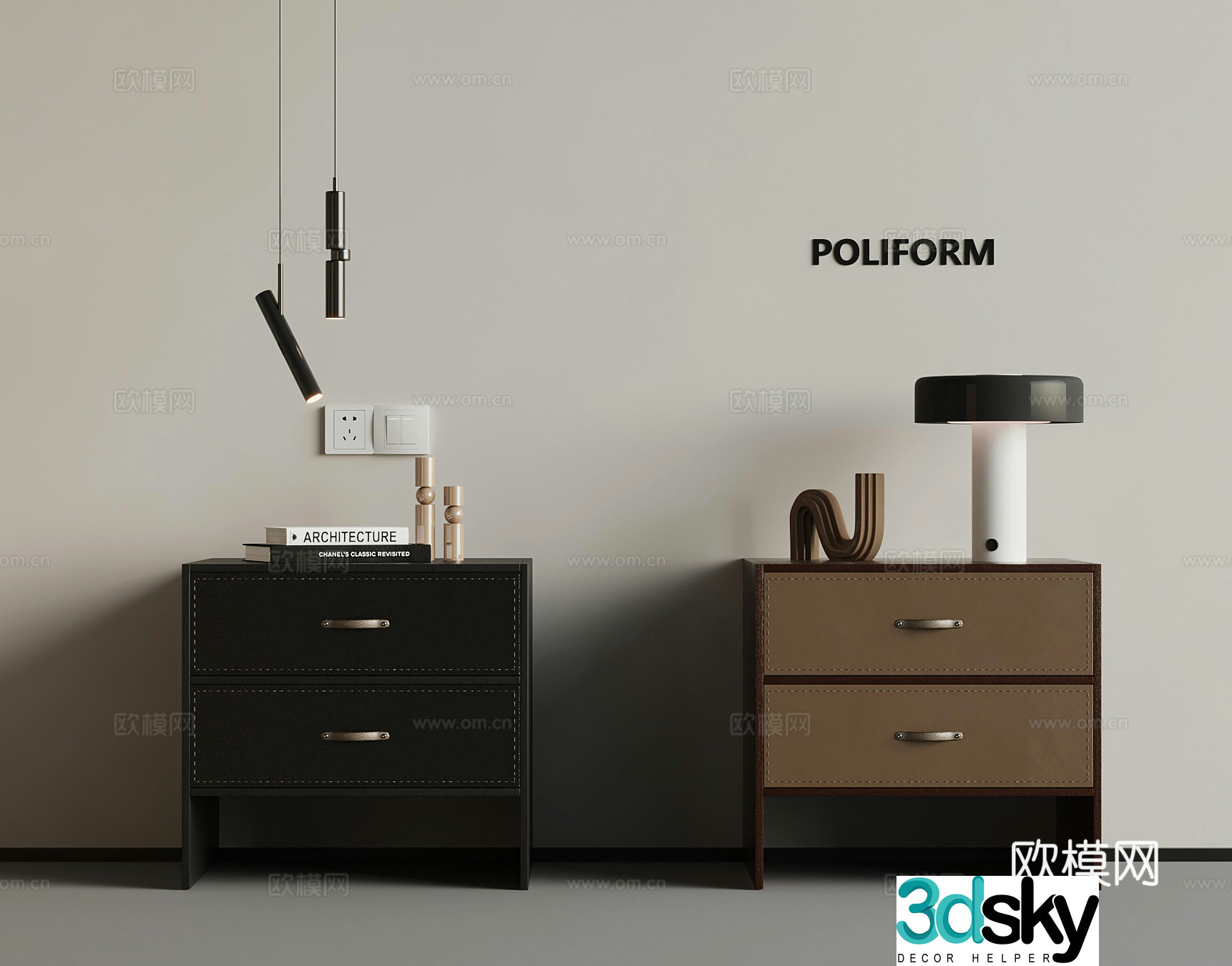 Modern Italian bedside table 3d model