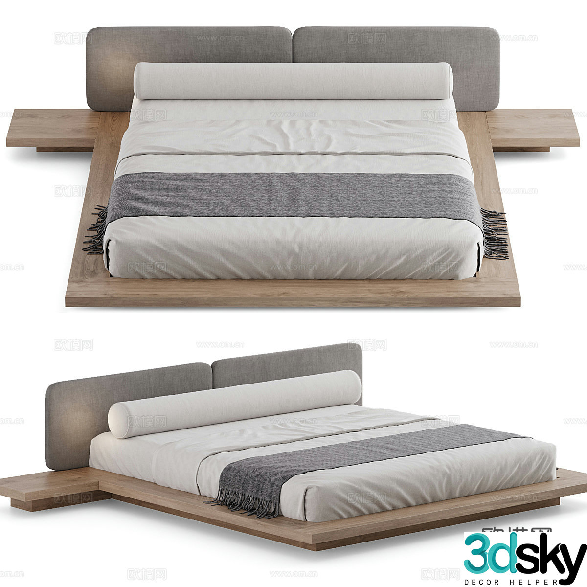 New Chinese style fabric double bed 3D model