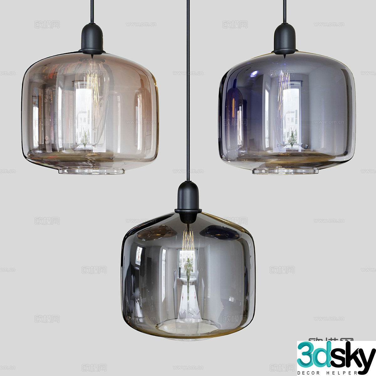 Modern Italian glass decorative hanging line lamp 3d model