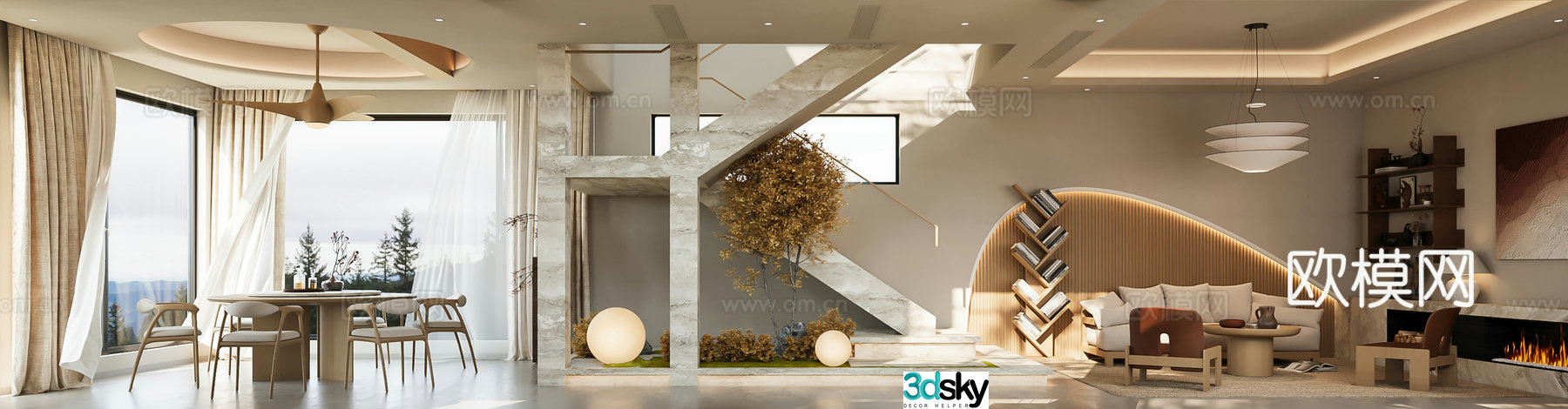 Wasabi Wind Villa Living Restaurant Log Wood Wind Home Living Restaurant Japanese Home Living Restaurant Nordic Home 3D Model