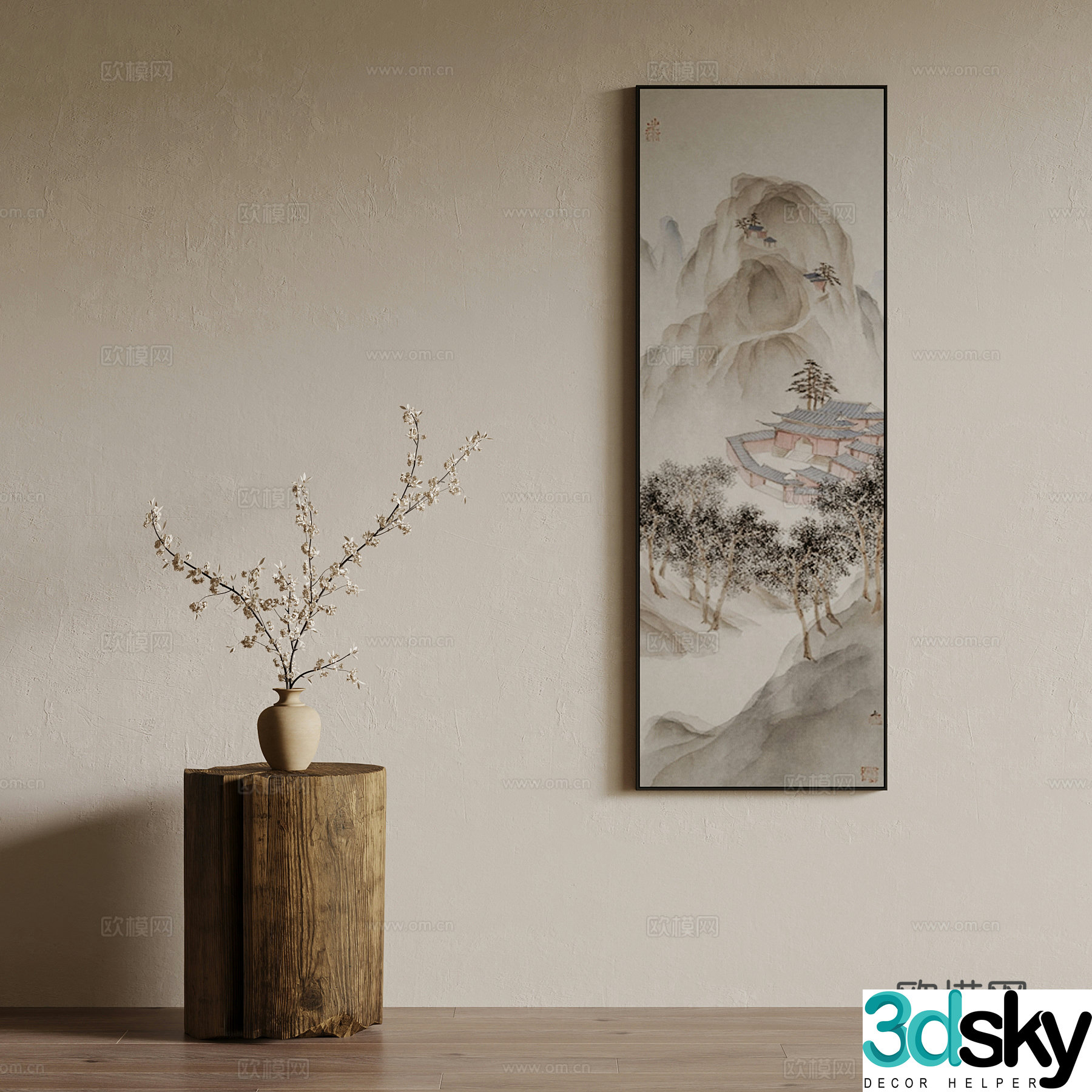 New Chinese style hanging paintings decorative paintings vase 3d model