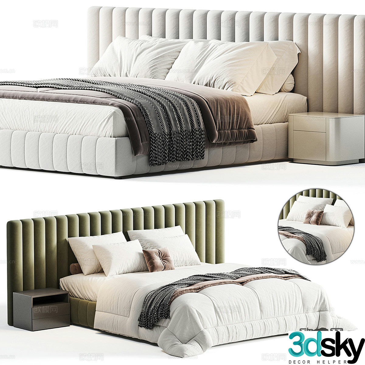 Modern Italian fabric double bed 3D model