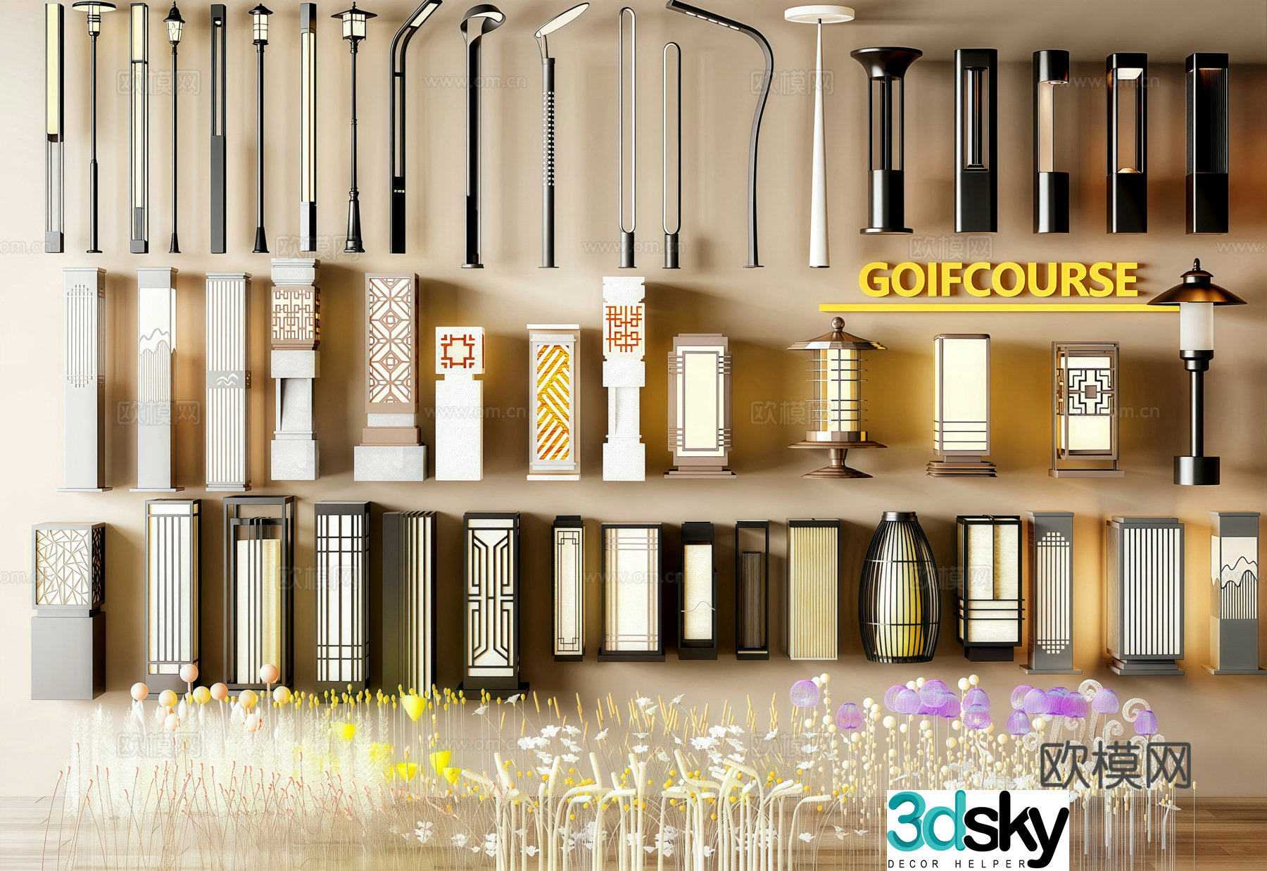 New Chinese retro outdoor lights street lights landscape lights 3d model