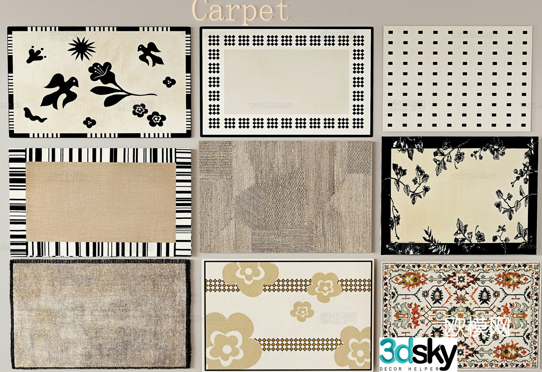 Middle French carpet Living room carpet Bedroom carpet 3d model