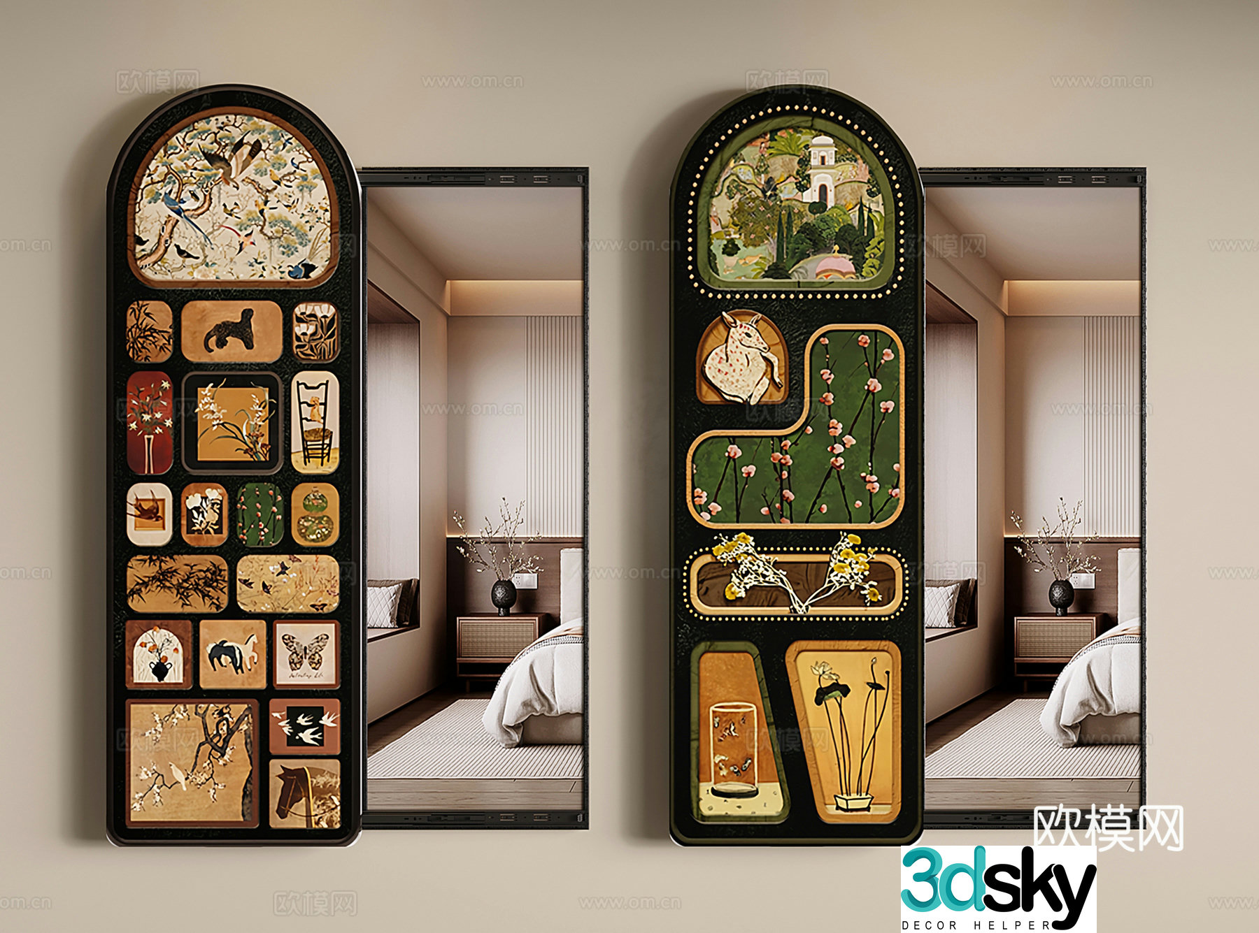 Middle age push and pull mirror Retro hidden dressing mirror Entrance mirror 3D model