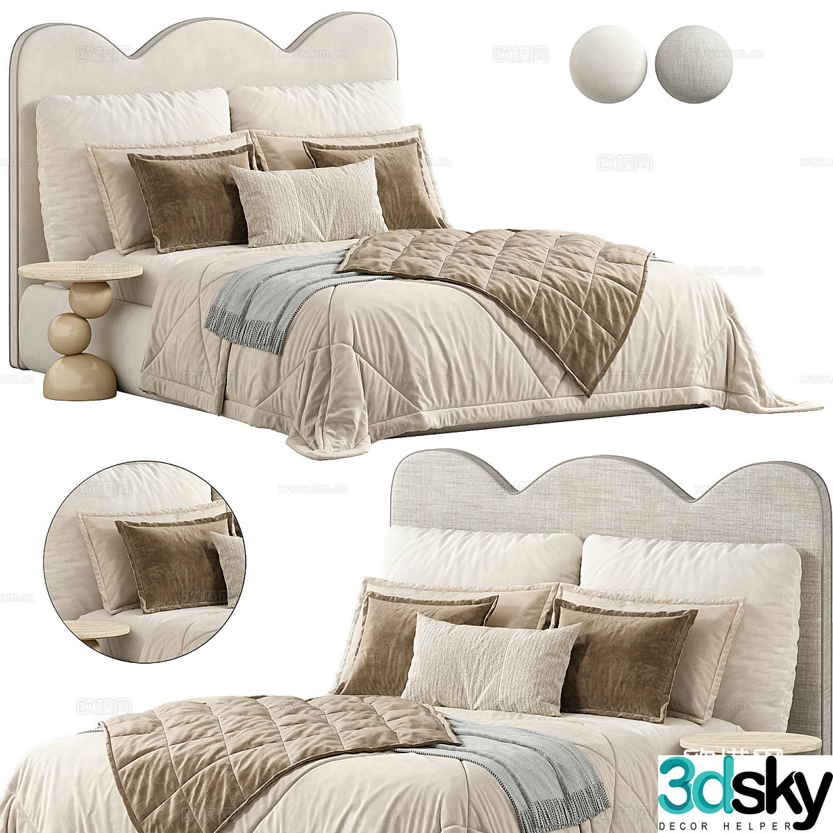 Modern Wasabi Cream Style Children’s Fabric Bed 3D Model