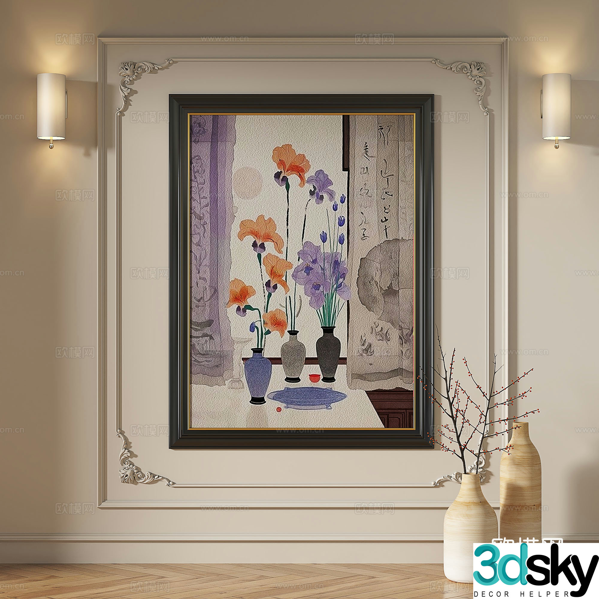 French retro medieval modern oil painting light luxury abstract decorative painting 3d model