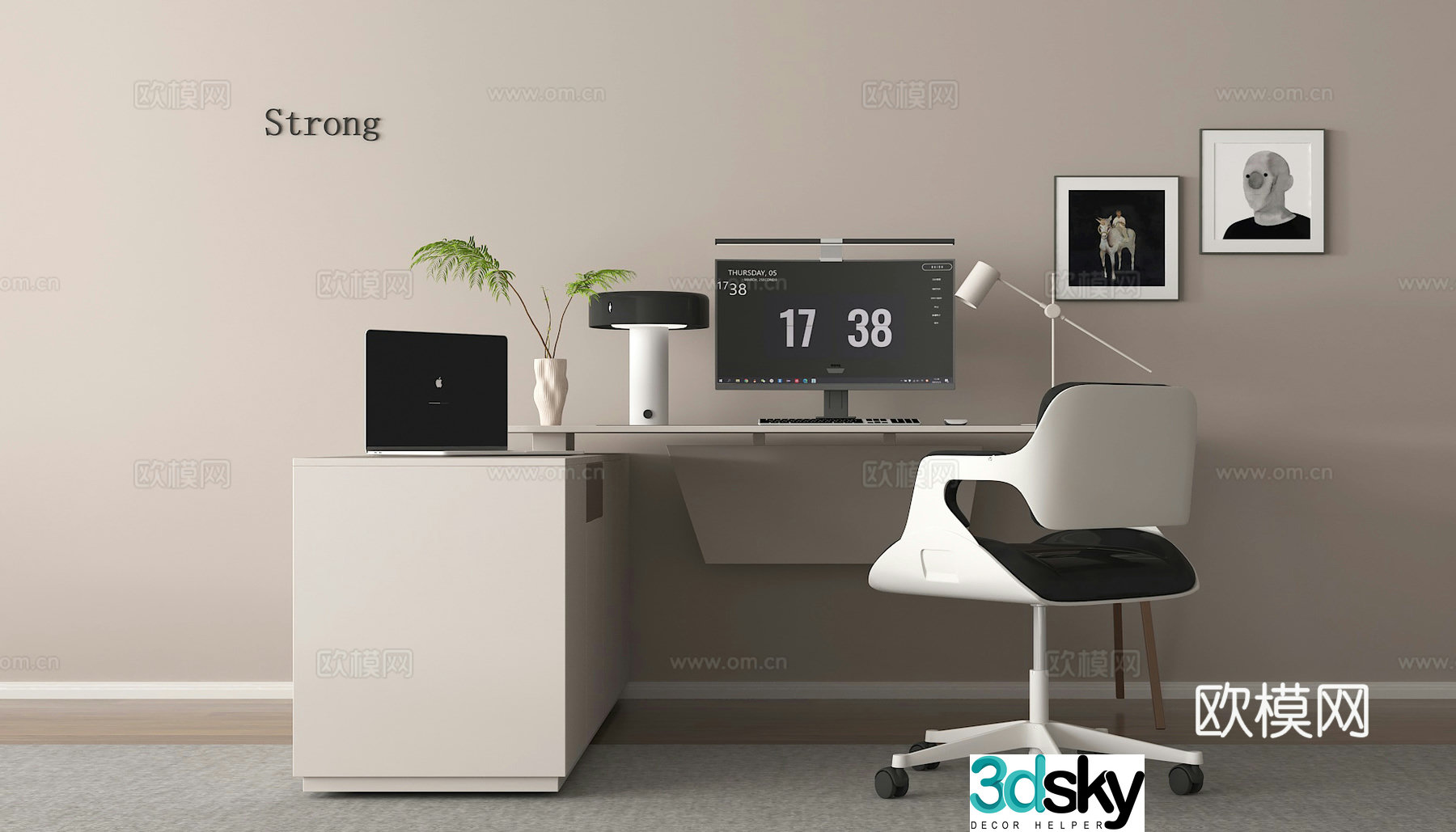 Table desk office desk chair computer desk position station 3D model