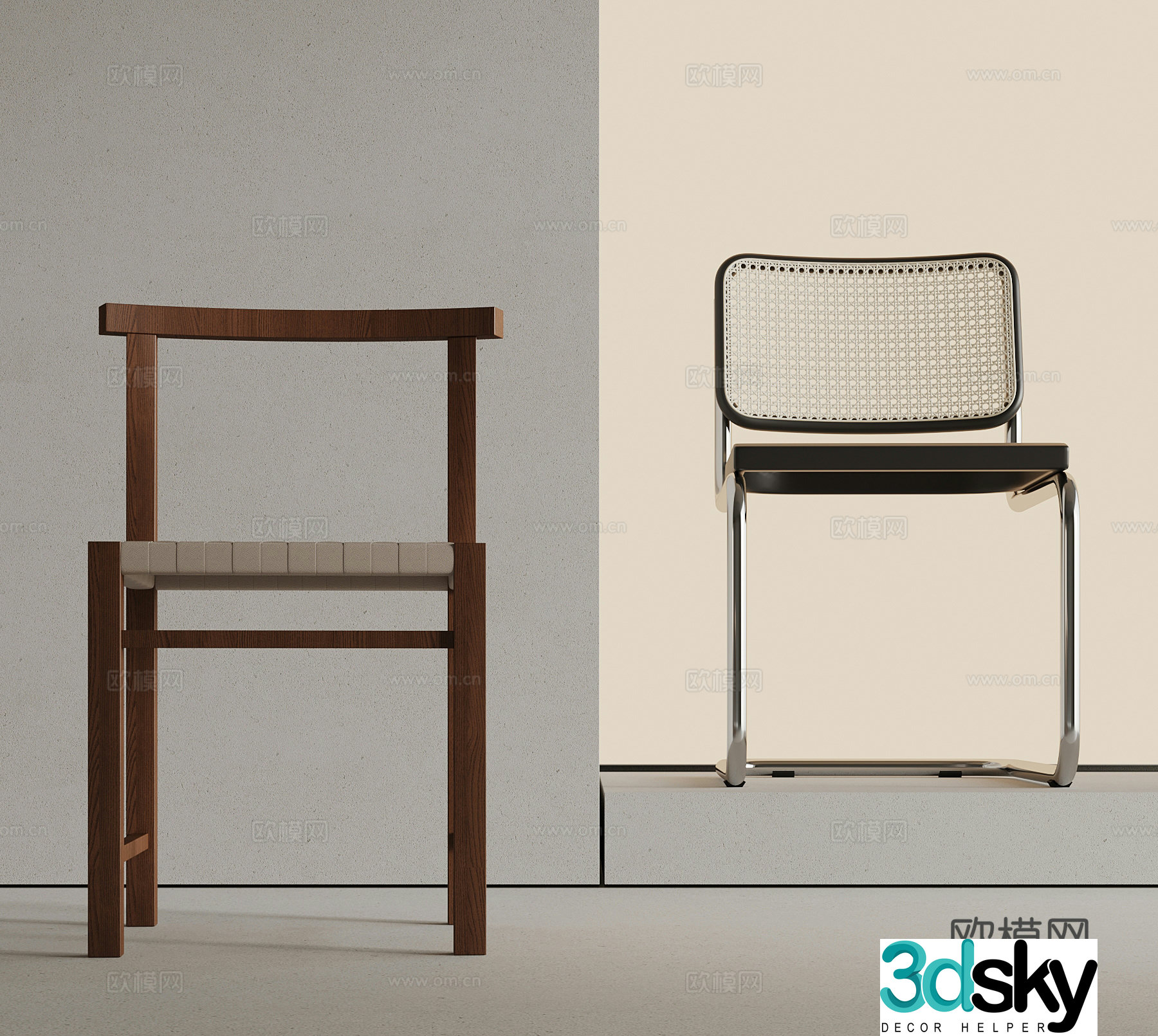 Modern medieval dining chair leisure chair rattan chair 3d model