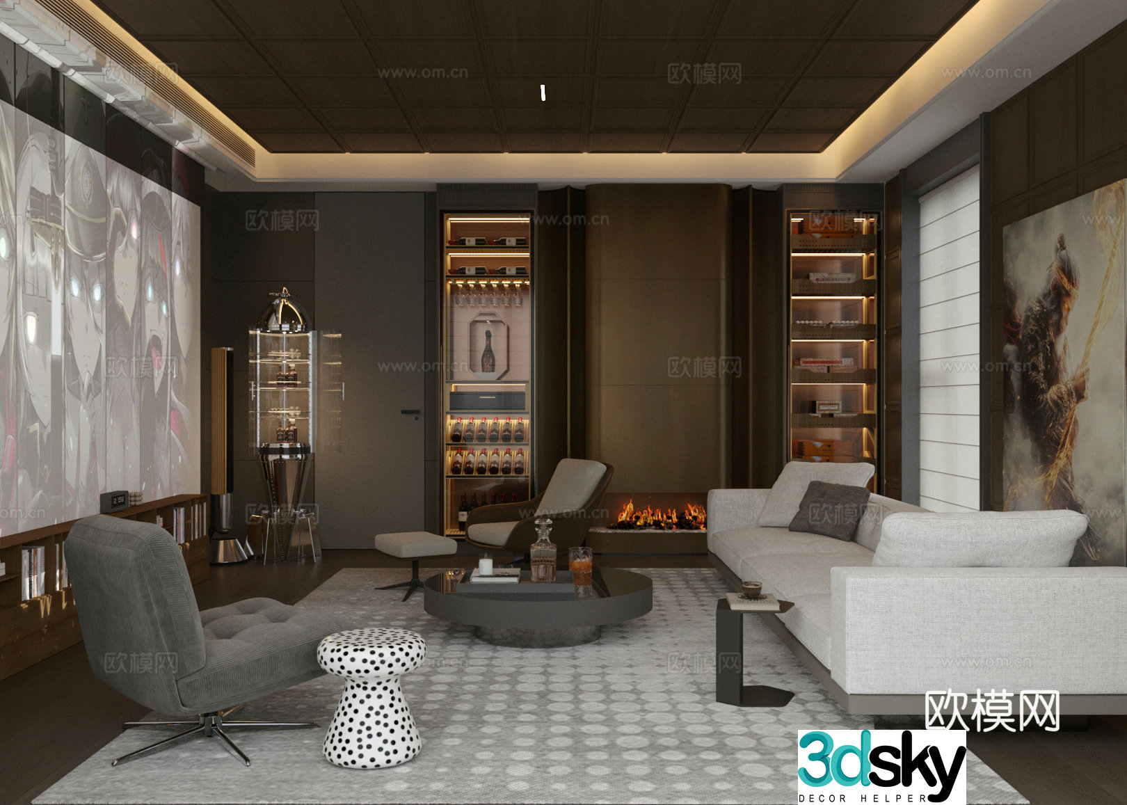 Modern Italian wine cellar Light luxury Italian wine cellar Italian entertainment room Home audio and video room Cigar area 3D model