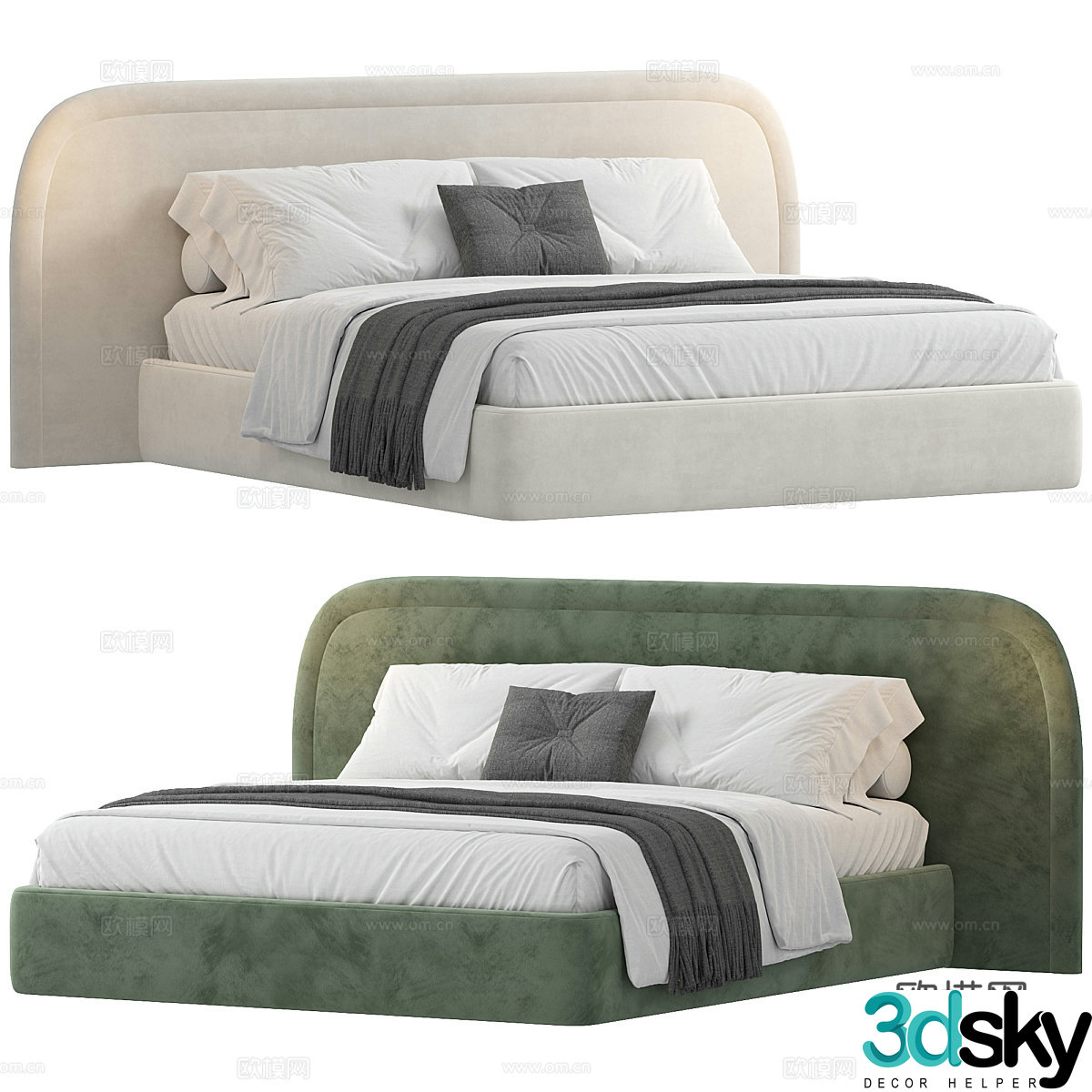 Modern cream style fabric double bed 3d model