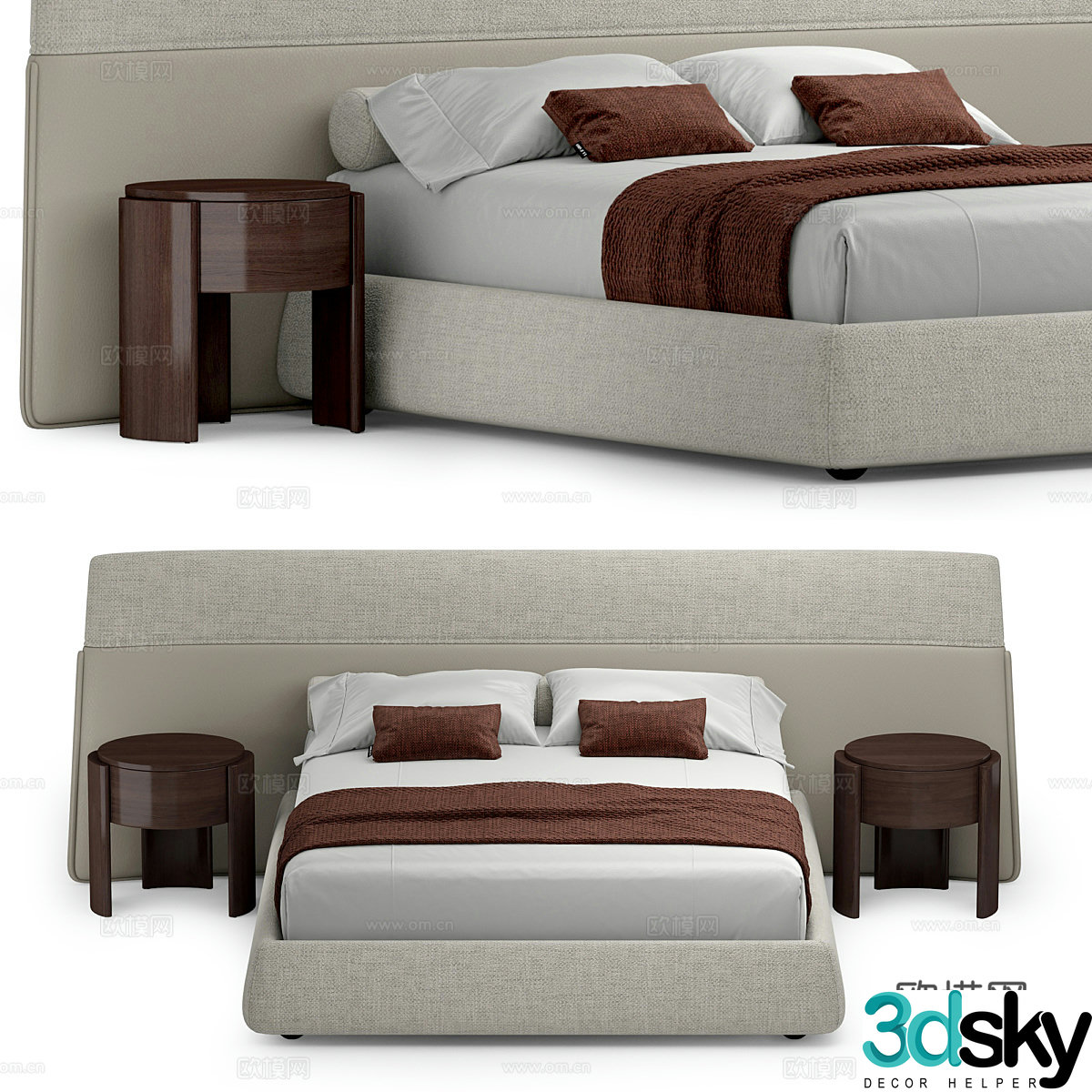 Modern Italian fabric leather double bed 3D model