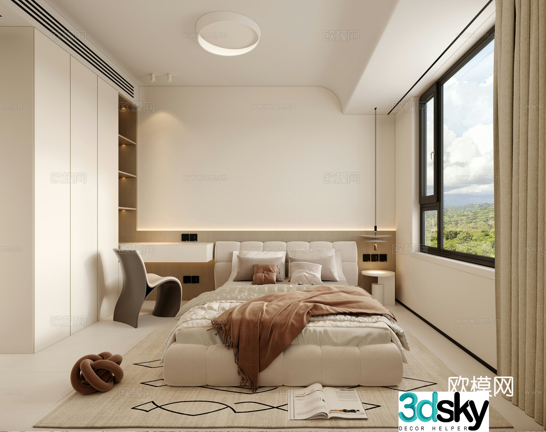 Modern log style bedroom 3d model