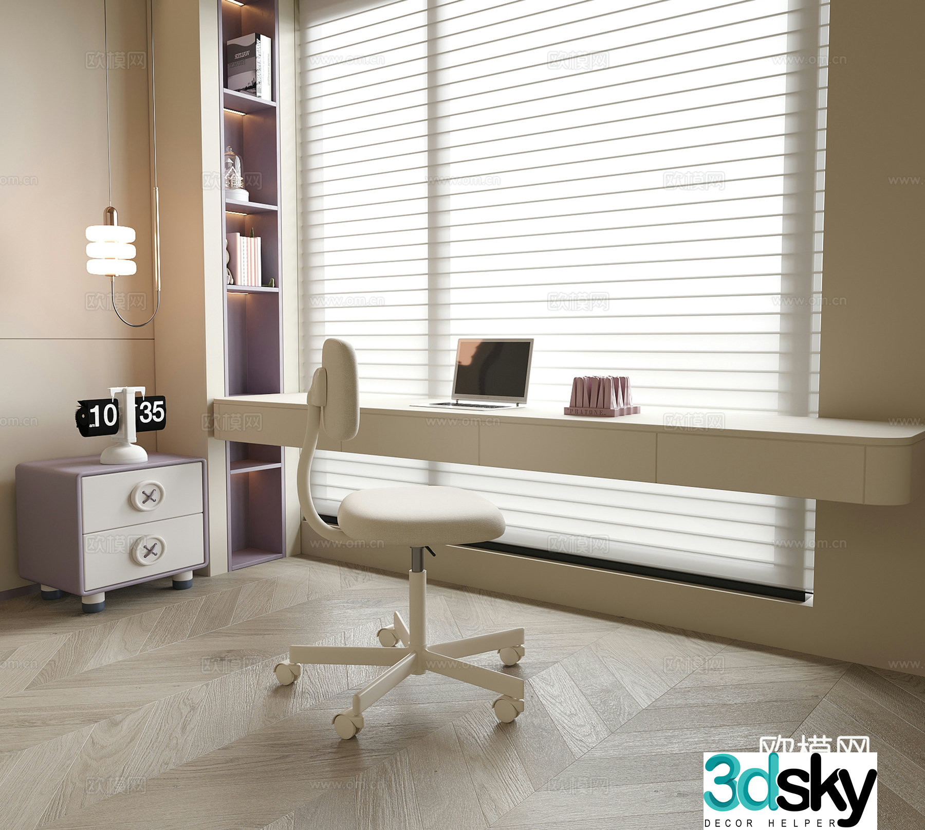 Modern bedroom desk and chair children’s desk and chair venetian blind 3d model