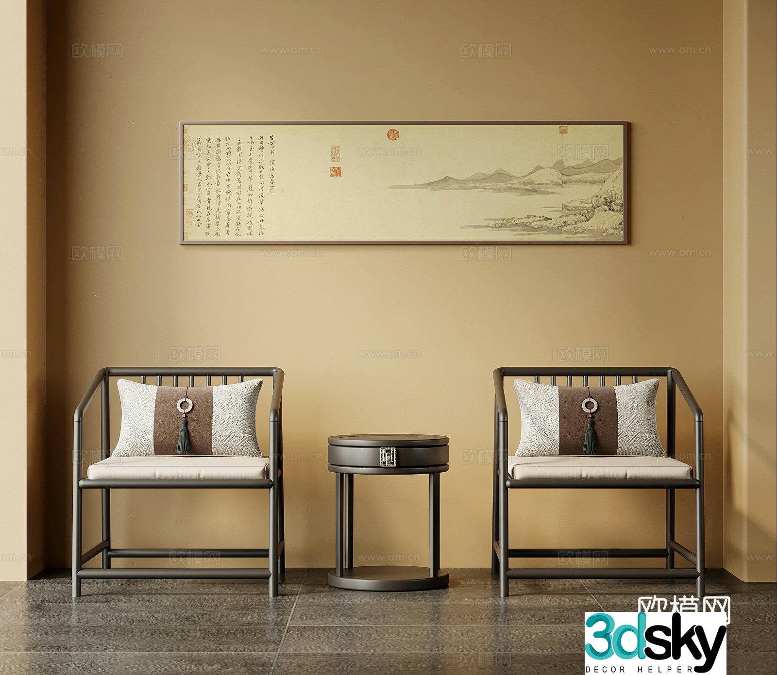Chair New Chinese style chair Leisure chair Side table Decorative drawing 3D model