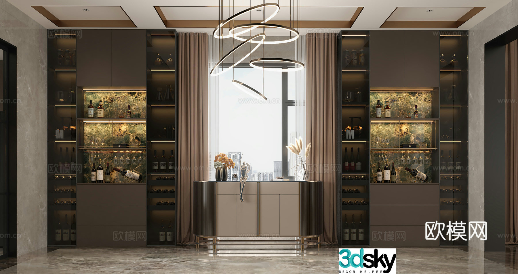 Italian light luxury villa restaurant Italian light luxury villa restaurant Modern light luxury decoration low cabinet Modern light 3D model