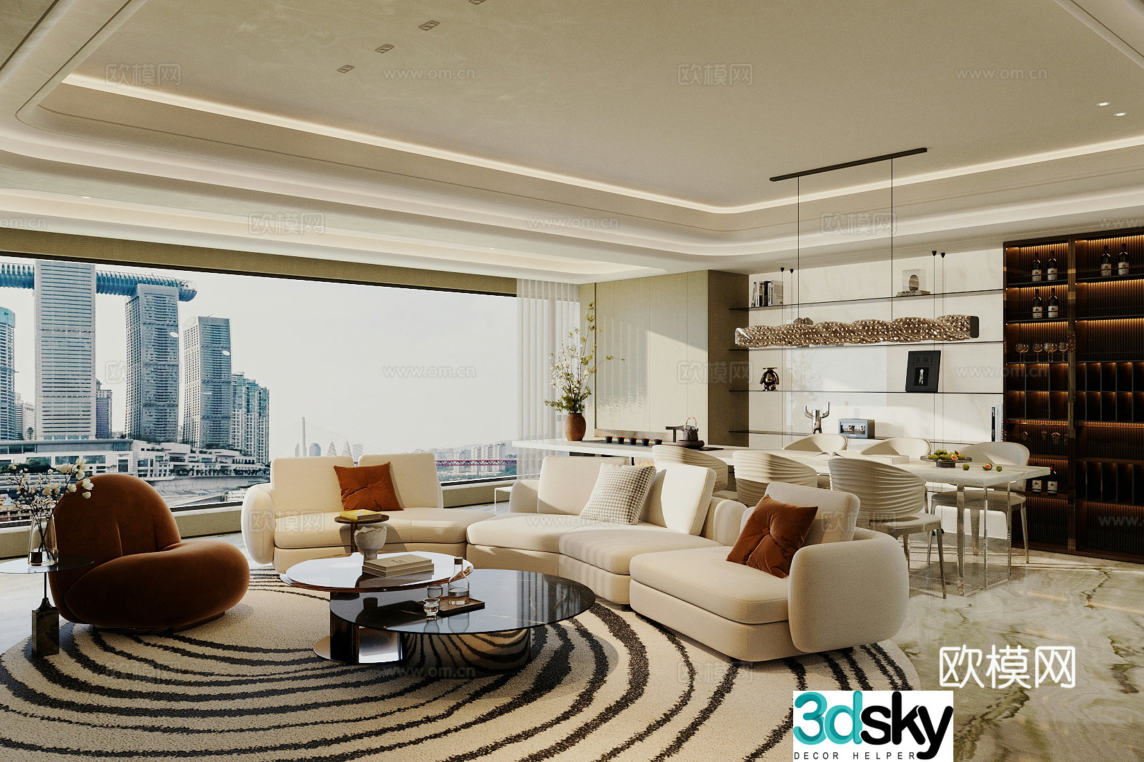Modern Italian home living room Light luxury Italian living room Sofa coffee table combination High-end gray living room 3D model