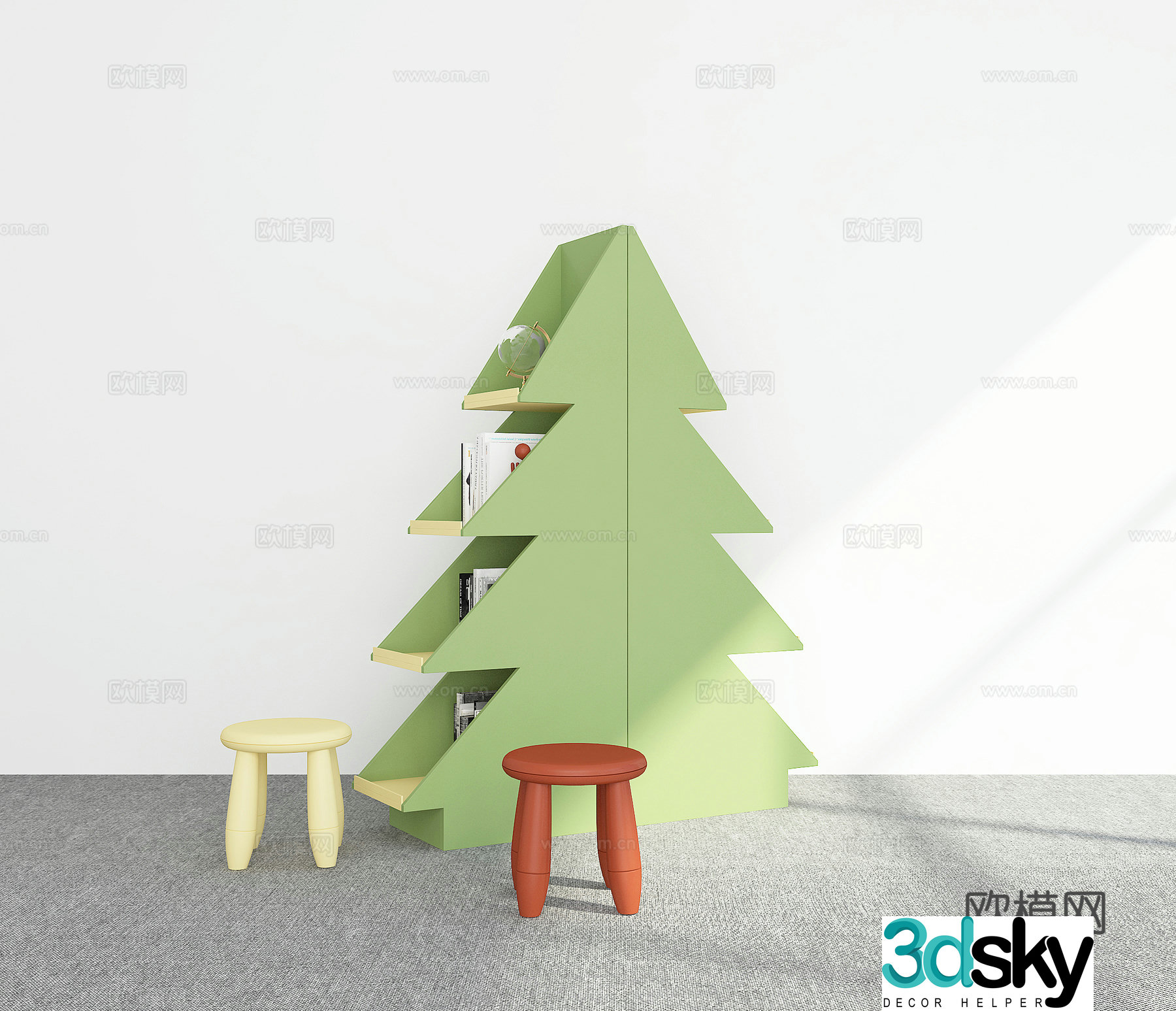 Modern children’s bookshelf 3d model