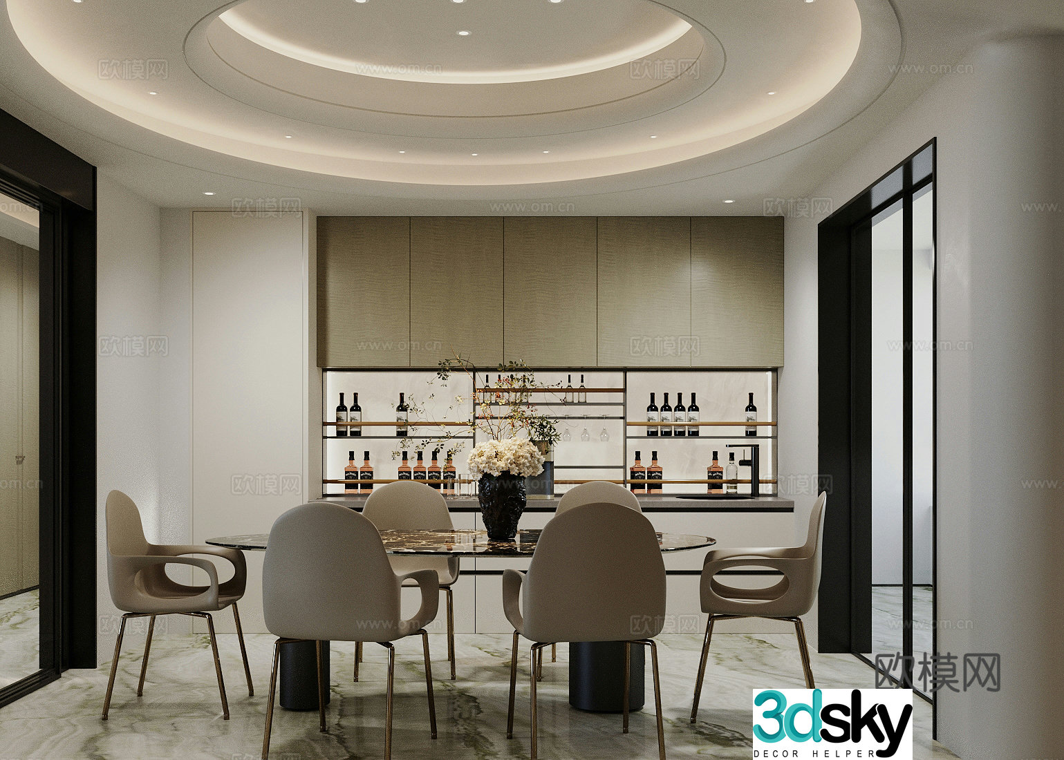 Modern light luxury home restaurant Modern Italian home restaurant Light luxury Italian restaurant Black and white and gray restaurant 3D model